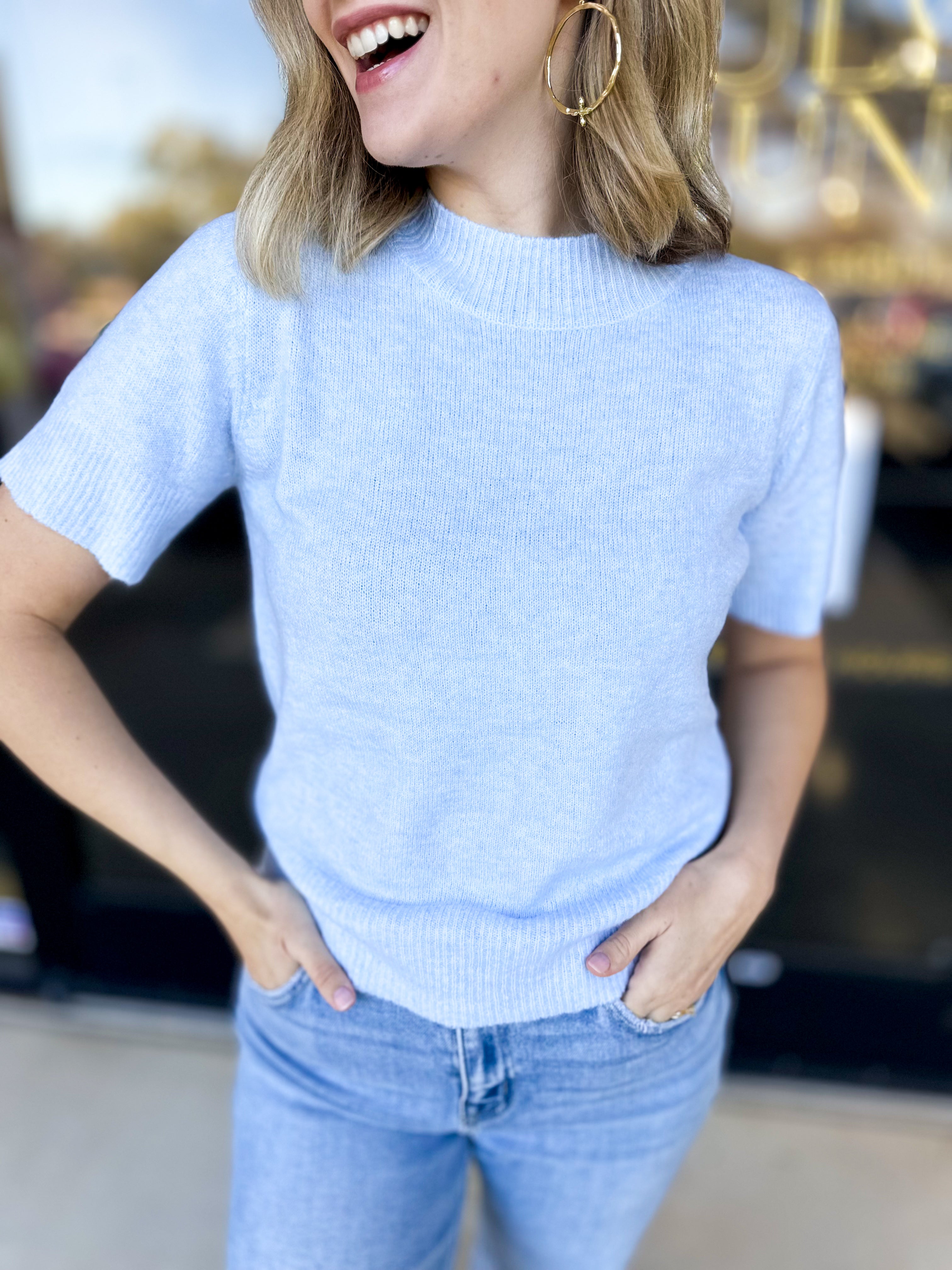 A Pastel Affair Knit Tee - Light Blue-230 Sweaters/Cardis-PINCH-July & June Women's Fashion Boutique Located in San Antonio, Texas