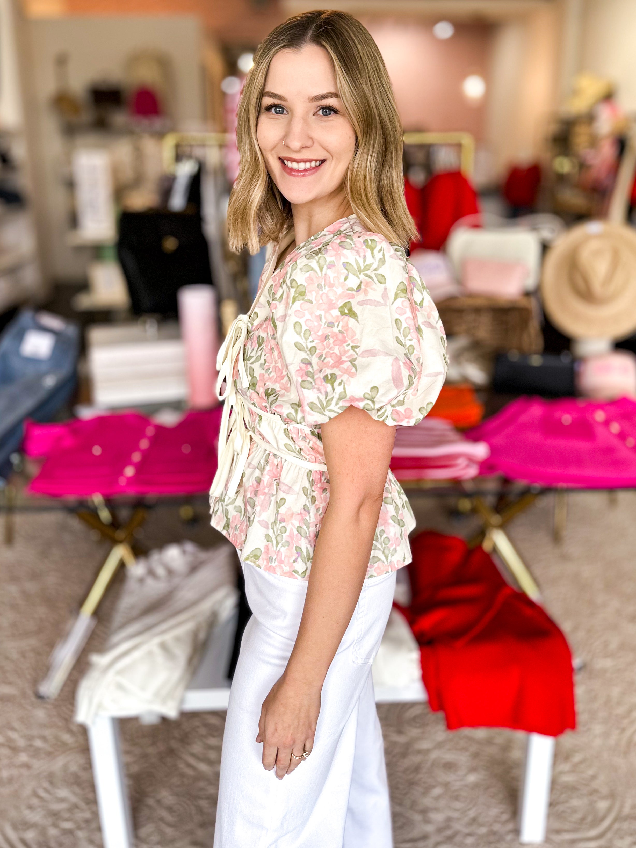 Springtime Garden Blouse-200 Fashion Blouses-ENTRO-July & June Women's Fashion Boutique Located in San Antonio, Texas