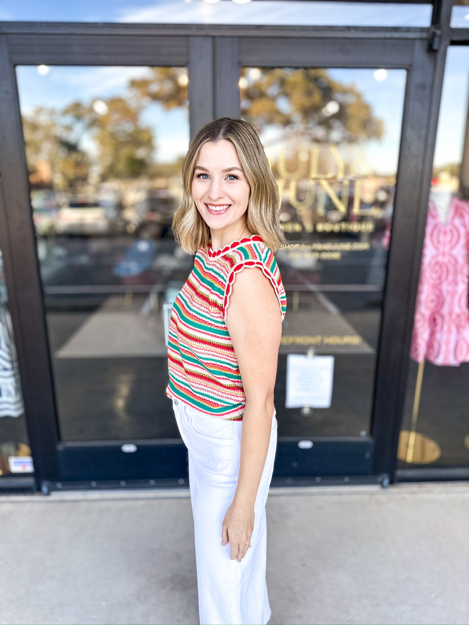 Scalloped Multi Sweater Top-230 Sweaters/Cardis-PINCH-July & June Women's Fashion Boutique Located in San Antonio, Texas