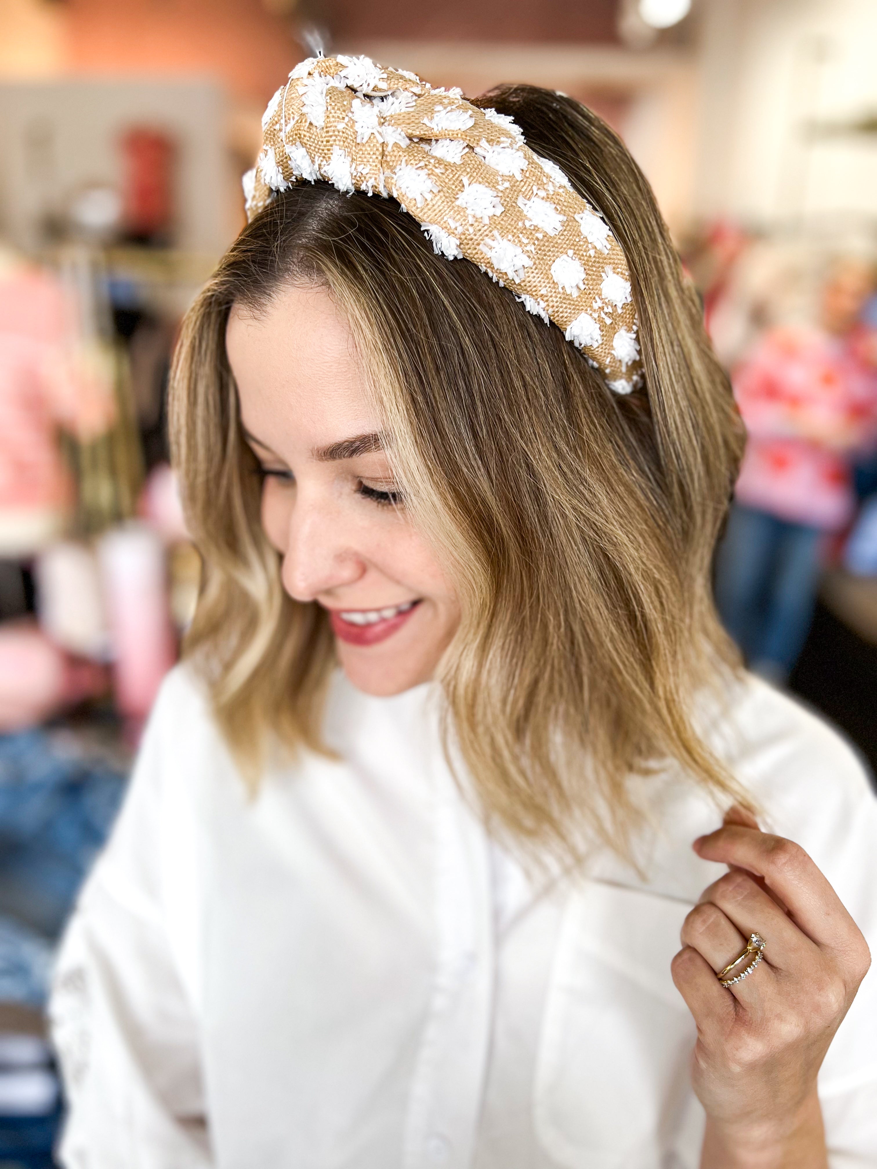 Tuffed Straw Headband - White & Tan-130 ACCESSORIES-SHIRALEAH-July & June Women's Fashion Boutique Located in San Antonio, Texas