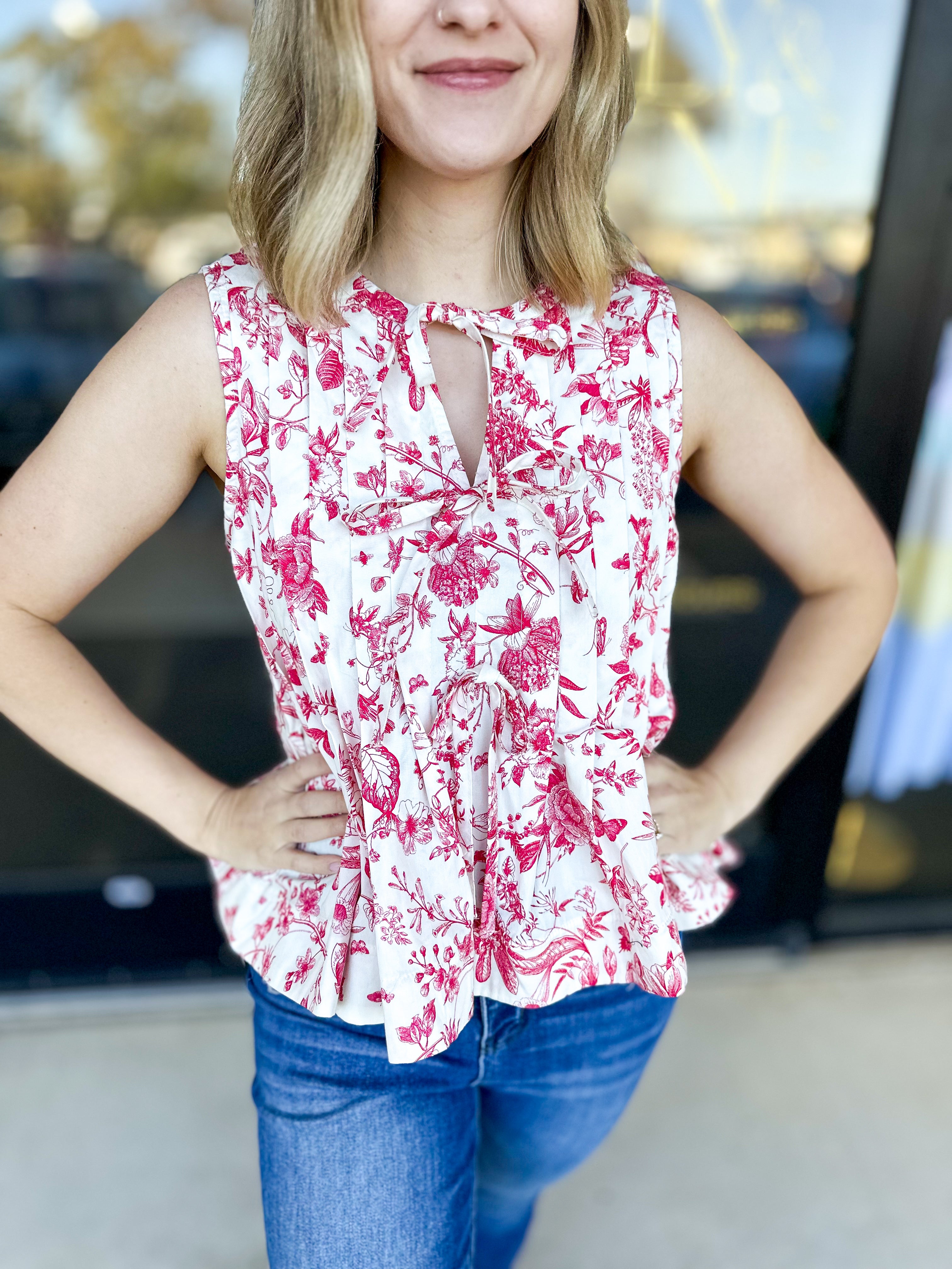 Magenta Toile Tank-200 Fashion Blouses-ENTRO-July & June Women's Fashion Boutique Located in San Antonio, Texas