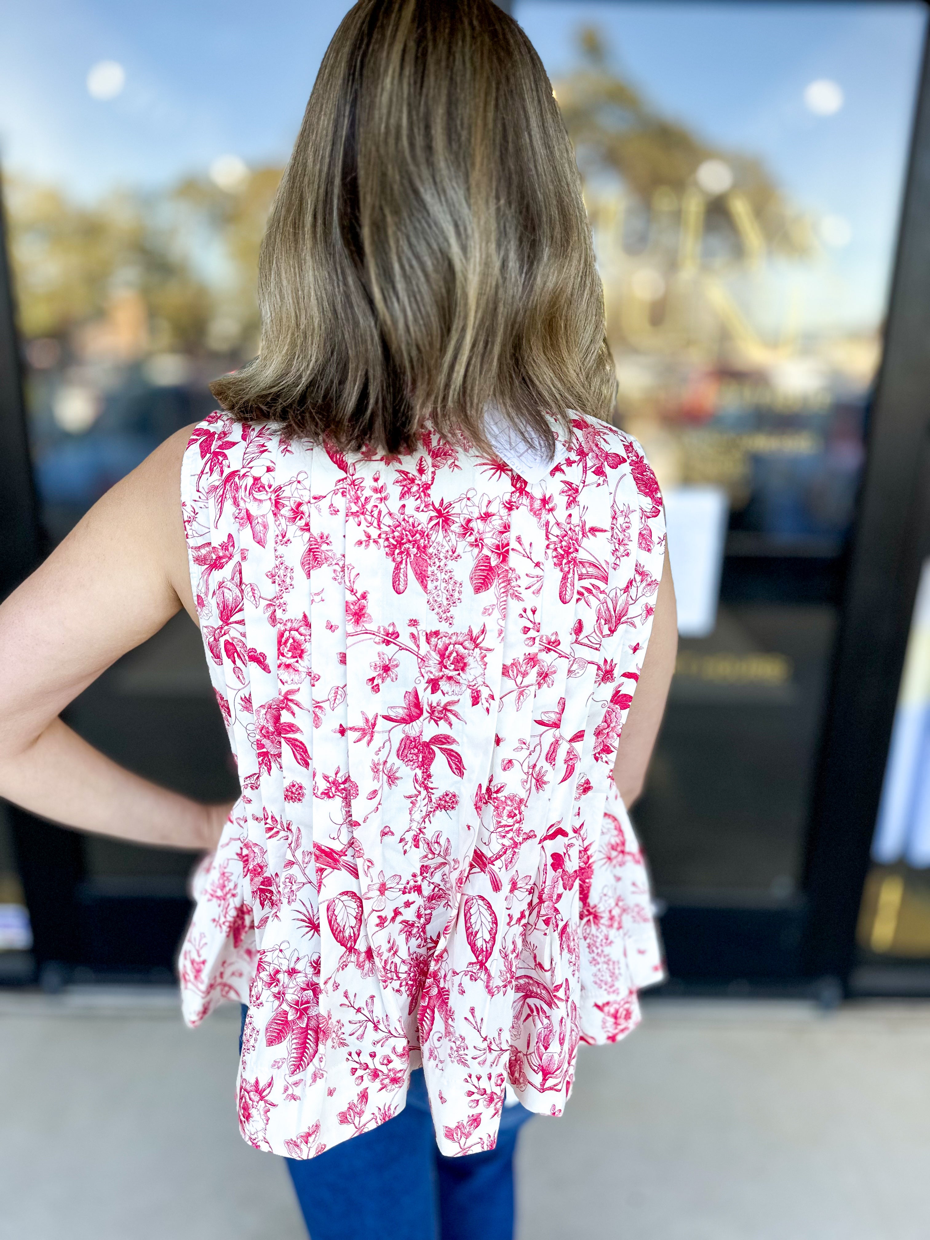 Magenta Toile Tank-200 Fashion Blouses-ENTRO-July & June Women's Fashion Boutique Located in San Antonio, Texas