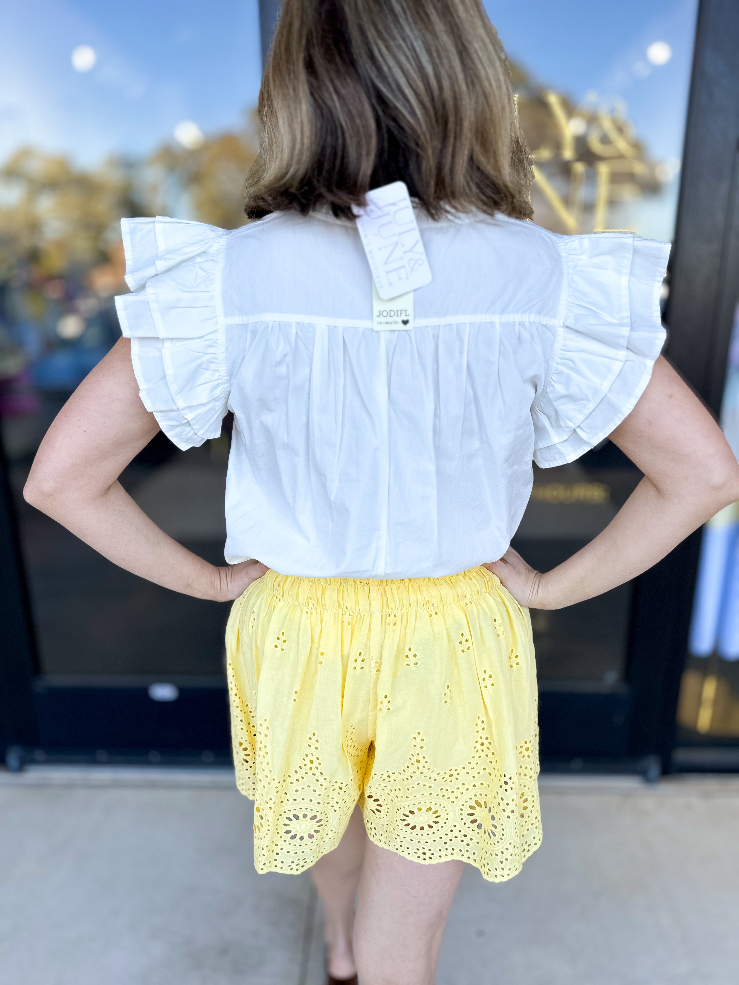 Feminine Crochet Shorts - Lemon-410 Shorts/Skirts-ENTRO-July & June Women's Fashion Boutique Located in San Antonio, Texas