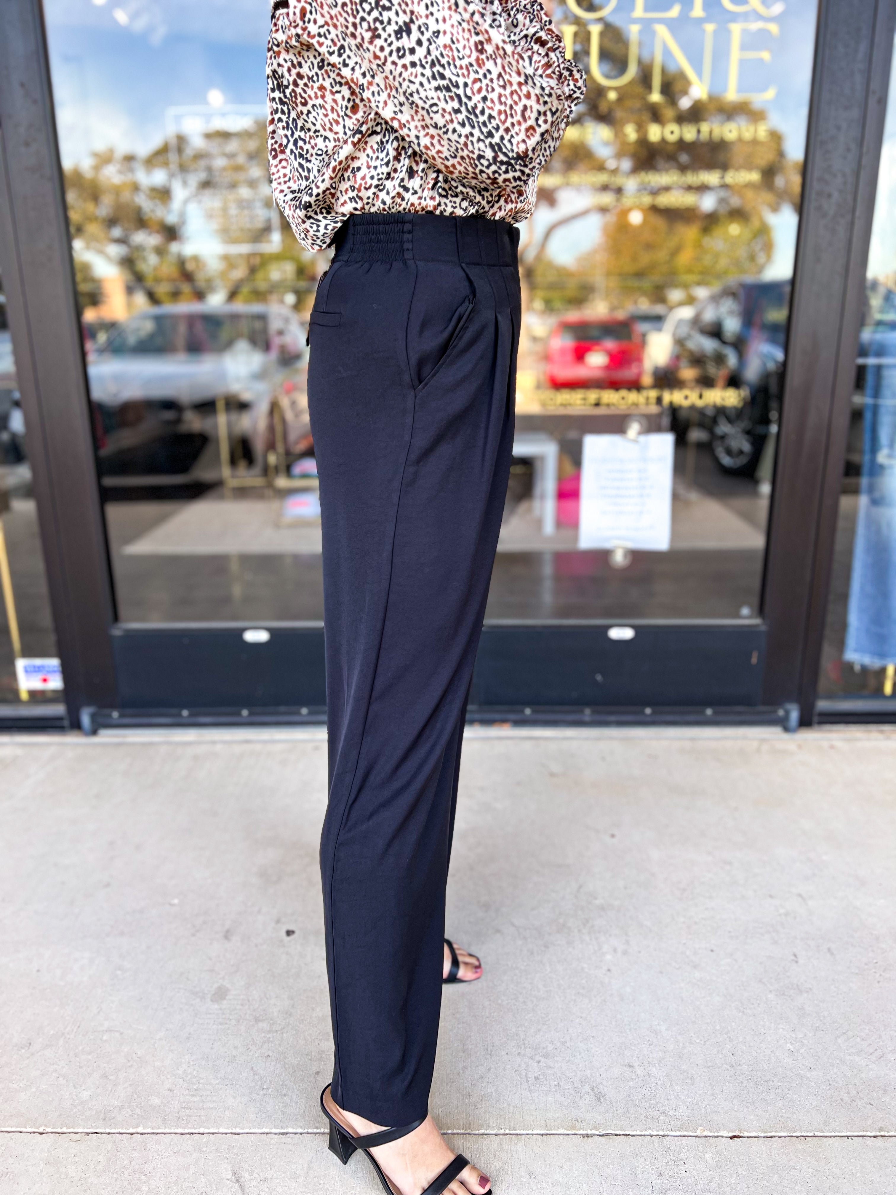 Black High Rise Trousers-400 Pants-SKIES ARE BLUE-July & June Women's Fashion Boutique Located in San Antonio, Texas