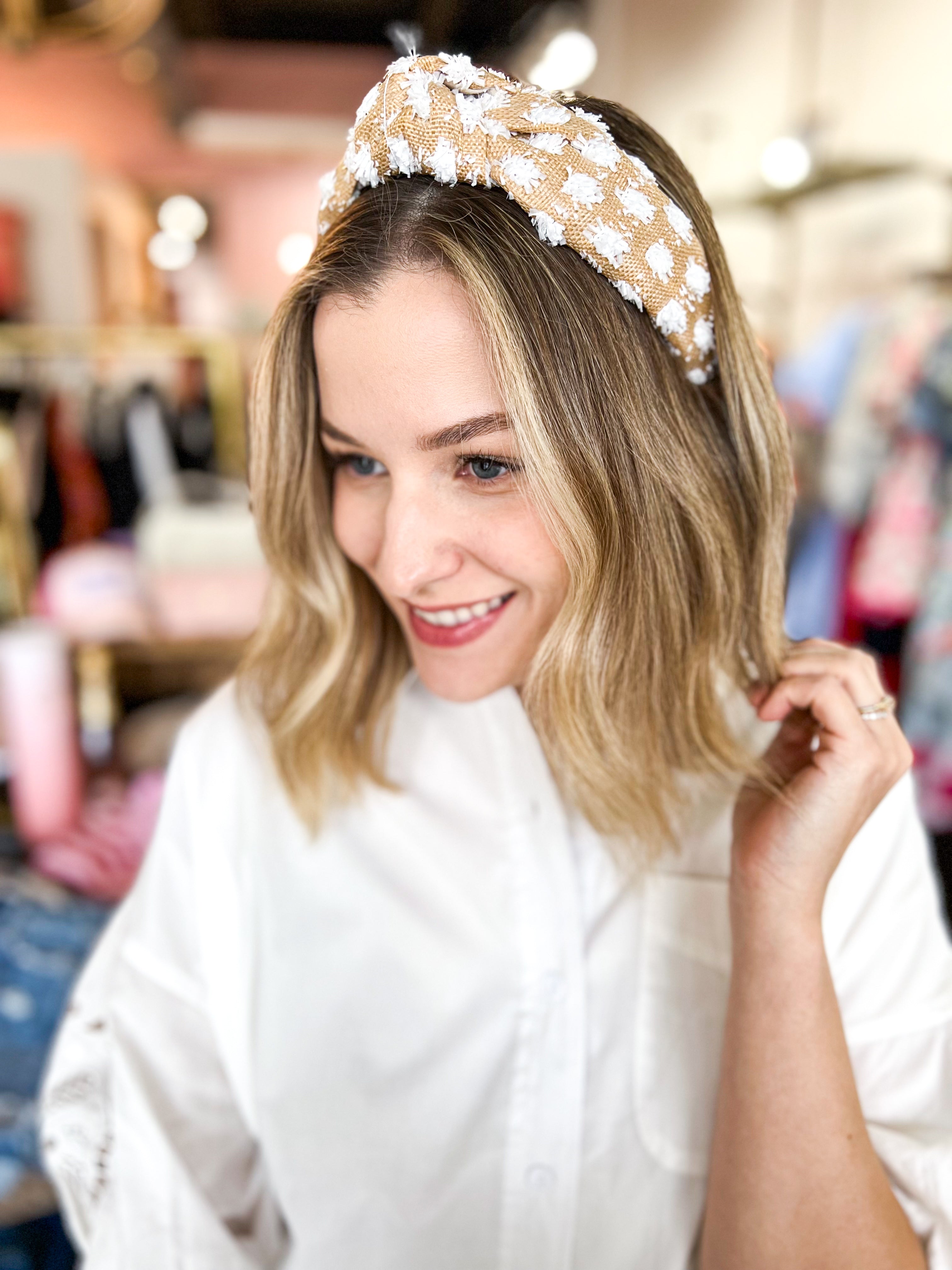 Tuffed Straw Headband - White & Tan-130 ACCESSORIES-SHIRALEAH-July & June Women's Fashion Boutique Located in San Antonio, Texas