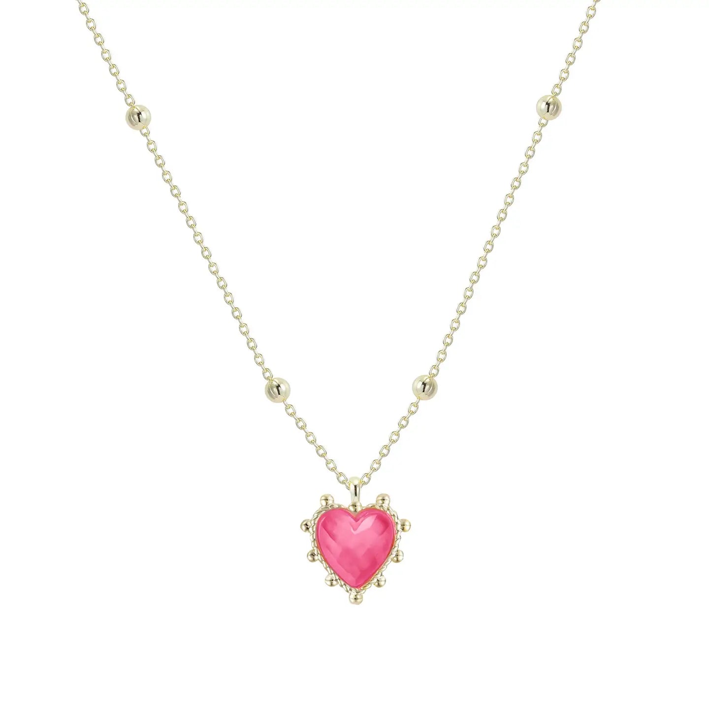 Natalie Wood - Adorned Heart Drop Necklace in Pink Enamel-110 Jewelry & Hair-Natalie Wood-July & June Women's Fashion Boutique Located in San Antonio, Texas