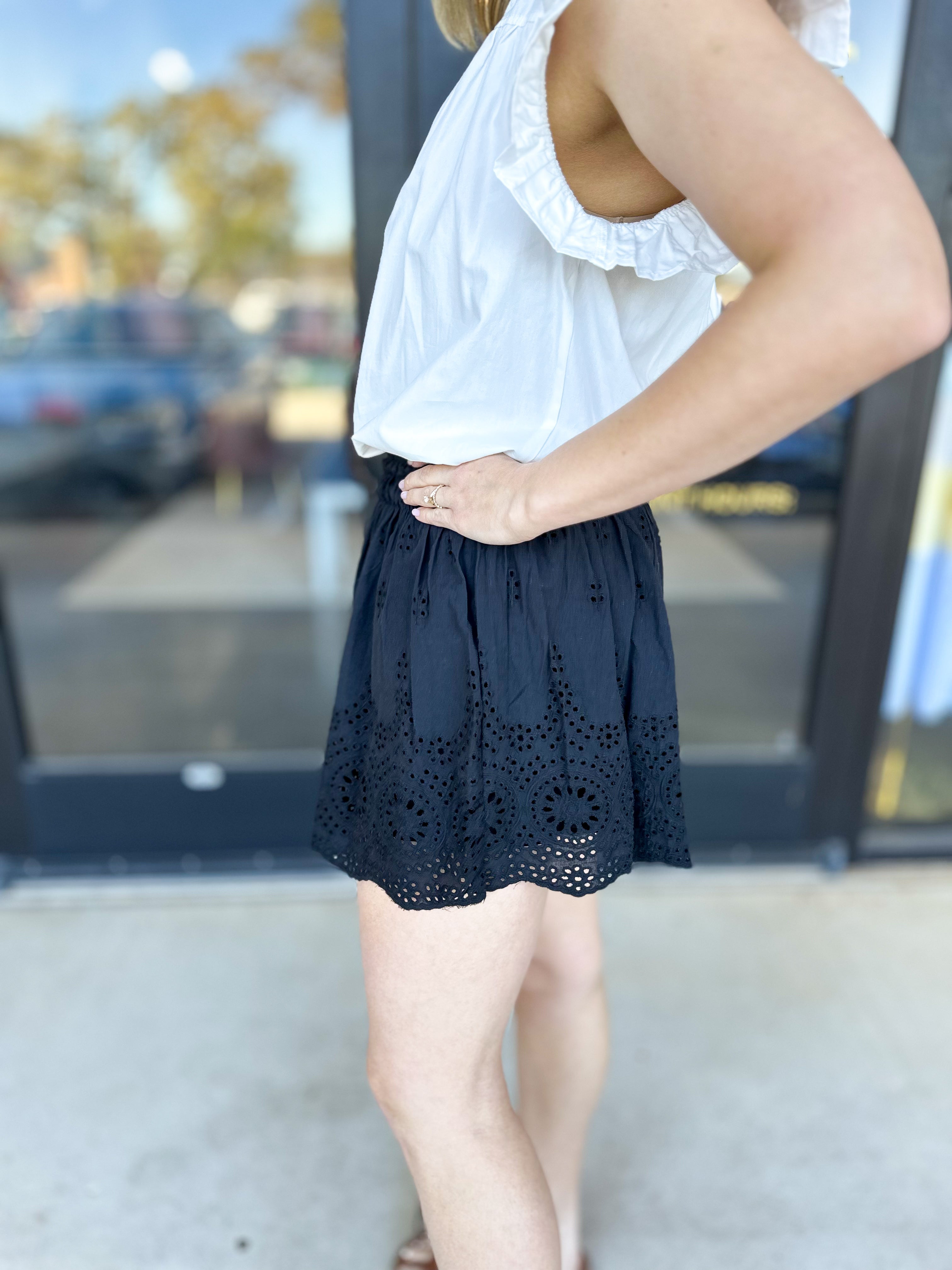 Feminine Crochet Shorts - Black-410 Shorts/Skirts-ENTRO-July & June Women's Fashion Boutique Located in San Antonio, Texas