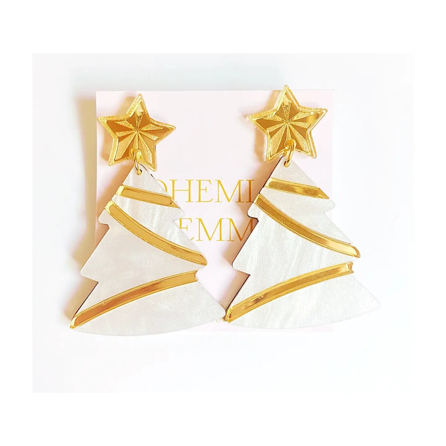 Bohemian Gemme - Christmas Tree Earrings - White-110 Jewelry & Hair-Bohemian Gemme-July & June Women's Fashion Boutique Located in San Antonio, Texas