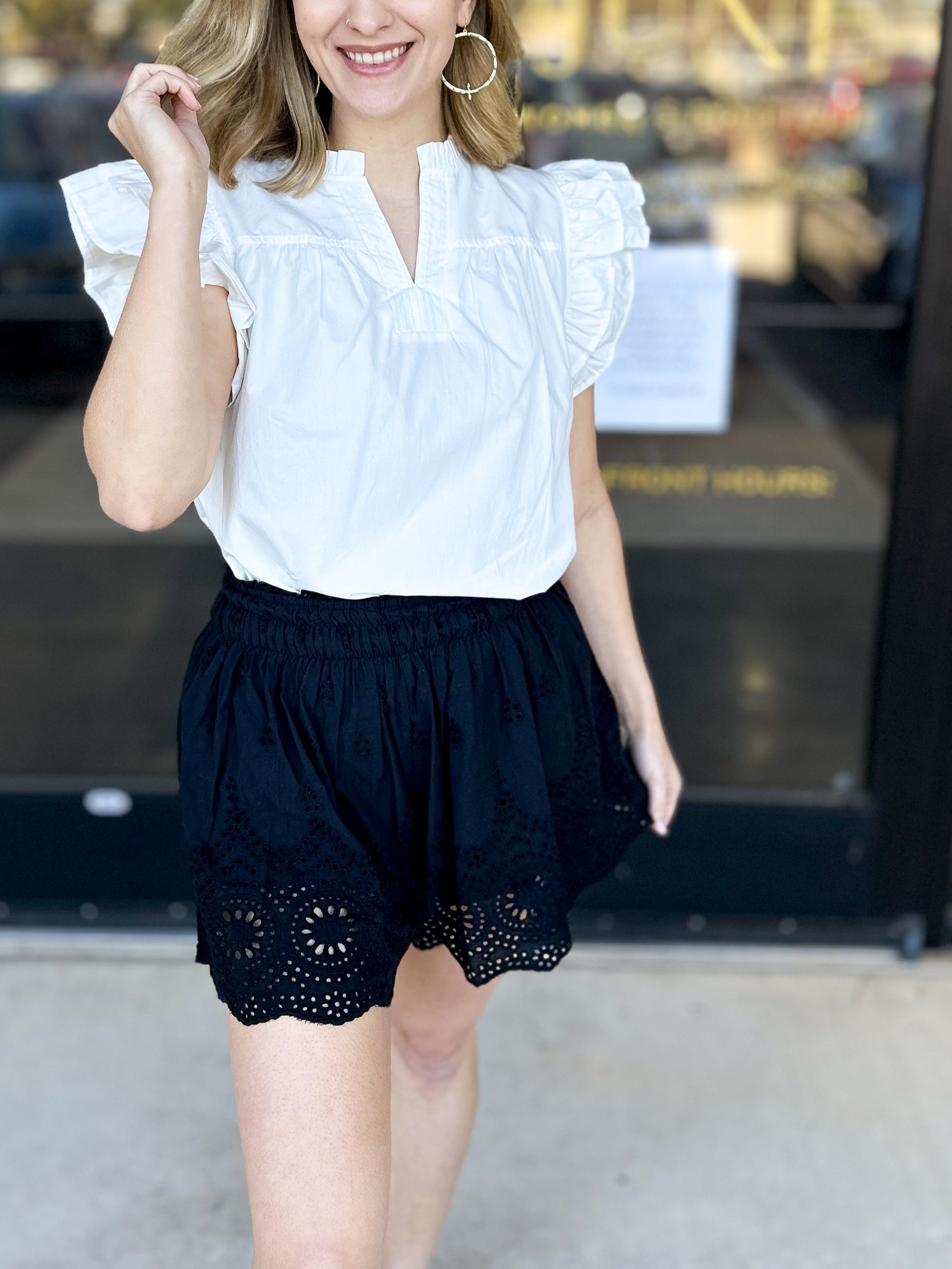 Feminine Crochet Shorts - Black-410 Shorts/Skirts-ENTRO-July & June Women's Fashion Boutique Located in San Antonio, Texas