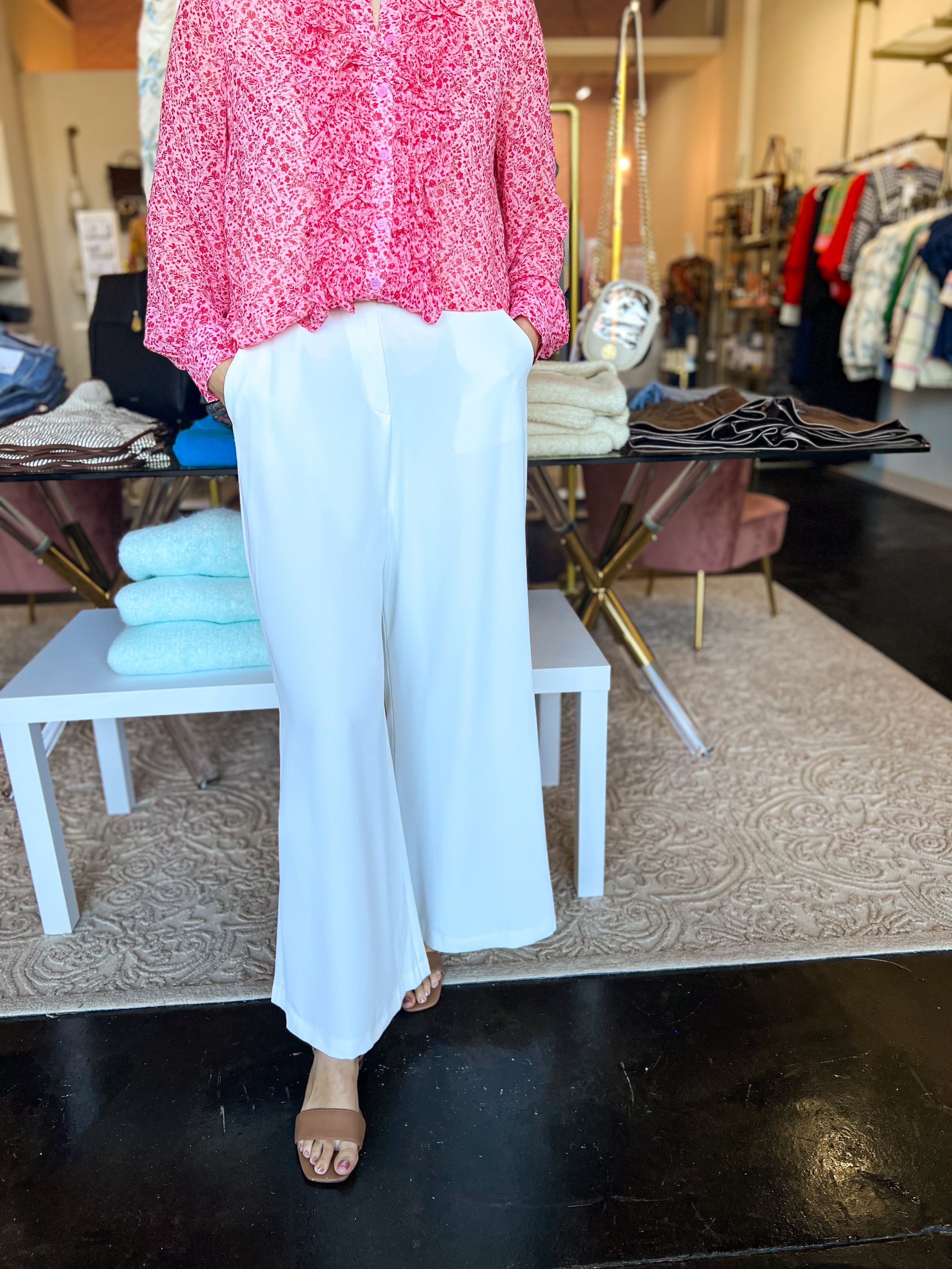 Wide Leg Dress Pants - White-400 Pants-DRESS FORUM-July & June Women's Fashion Boutique Located in San Antonio, Texas