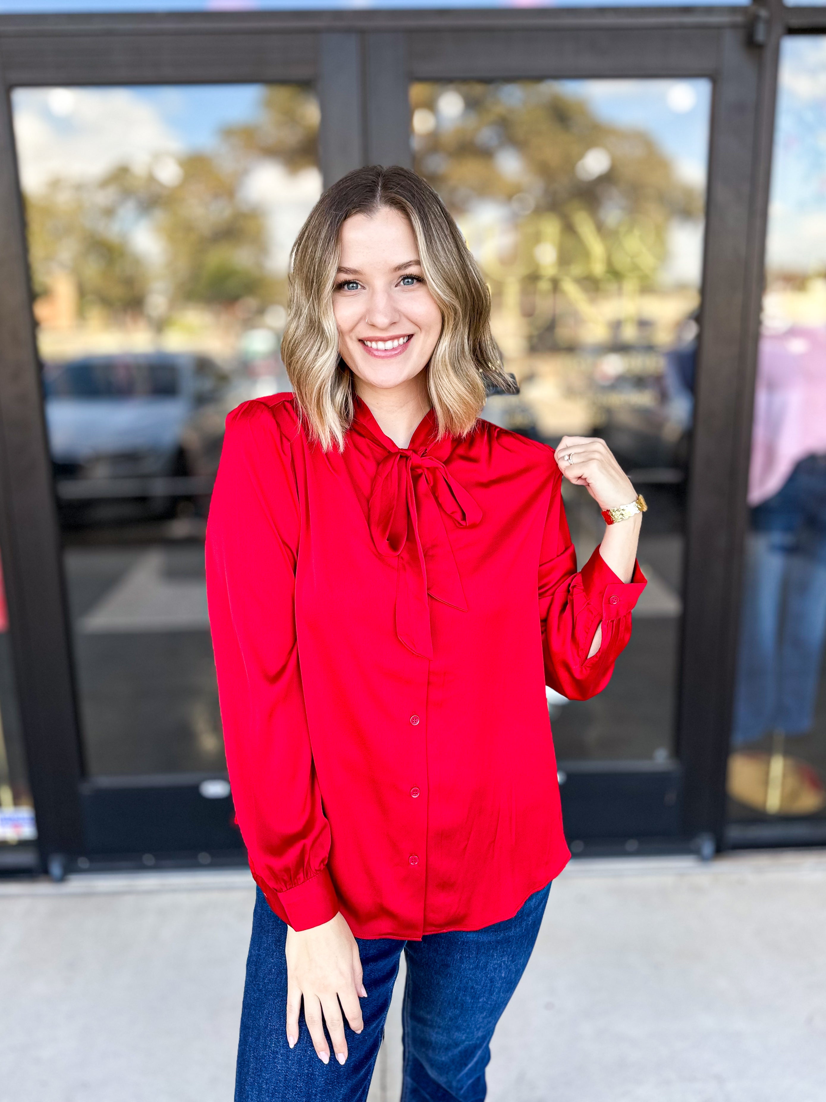 Happy Hour Blouse - Red-200 Fashion Blouses-SKIES ARE BLUE-July & June Women's Fashion Boutique Located in San Antonio, Texas