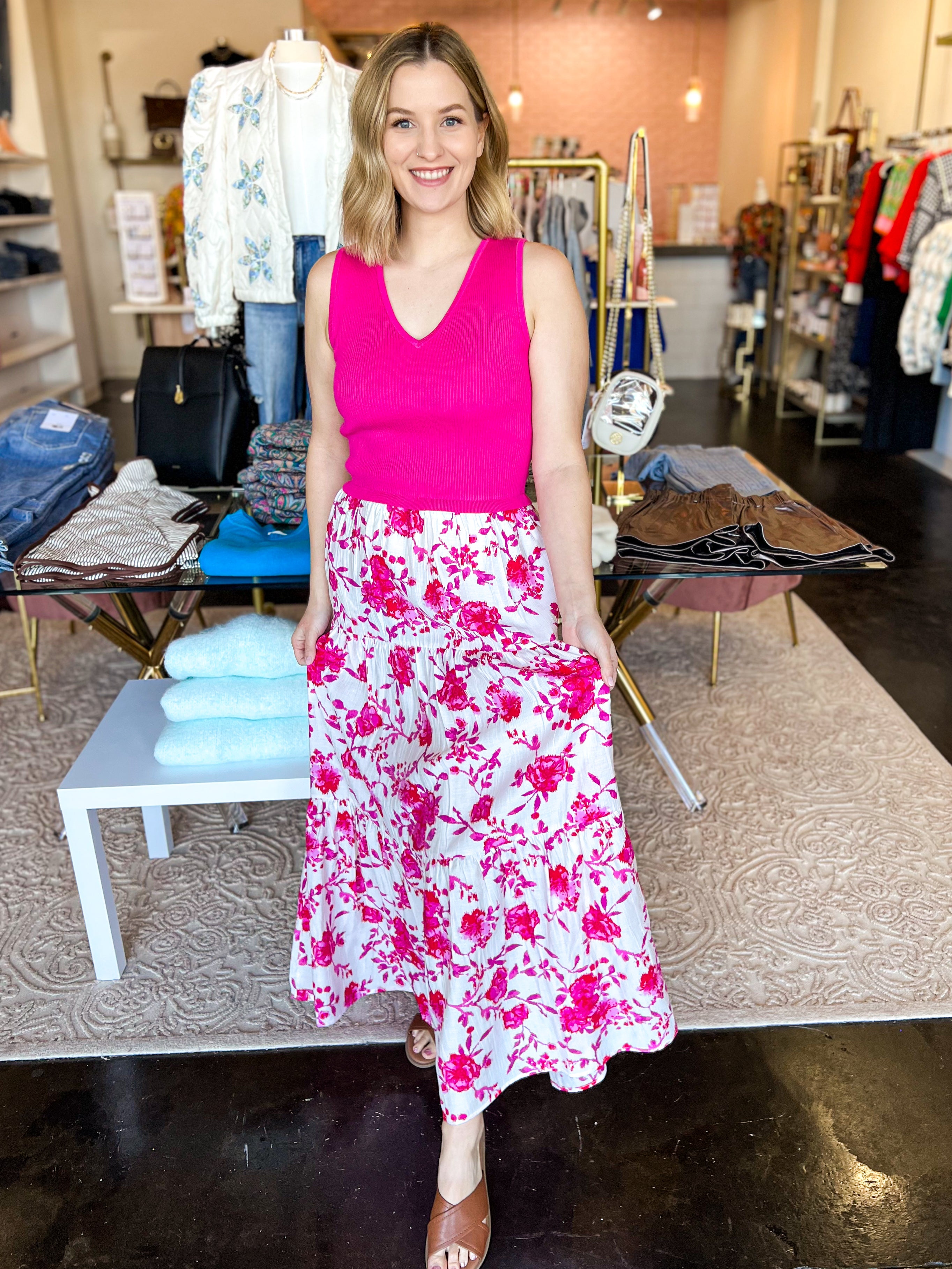 Falling For Florals Midi Dress-500 Midi-SKIES ARE BLUE-July & June Women's Fashion Boutique Located in San Antonio, Texas