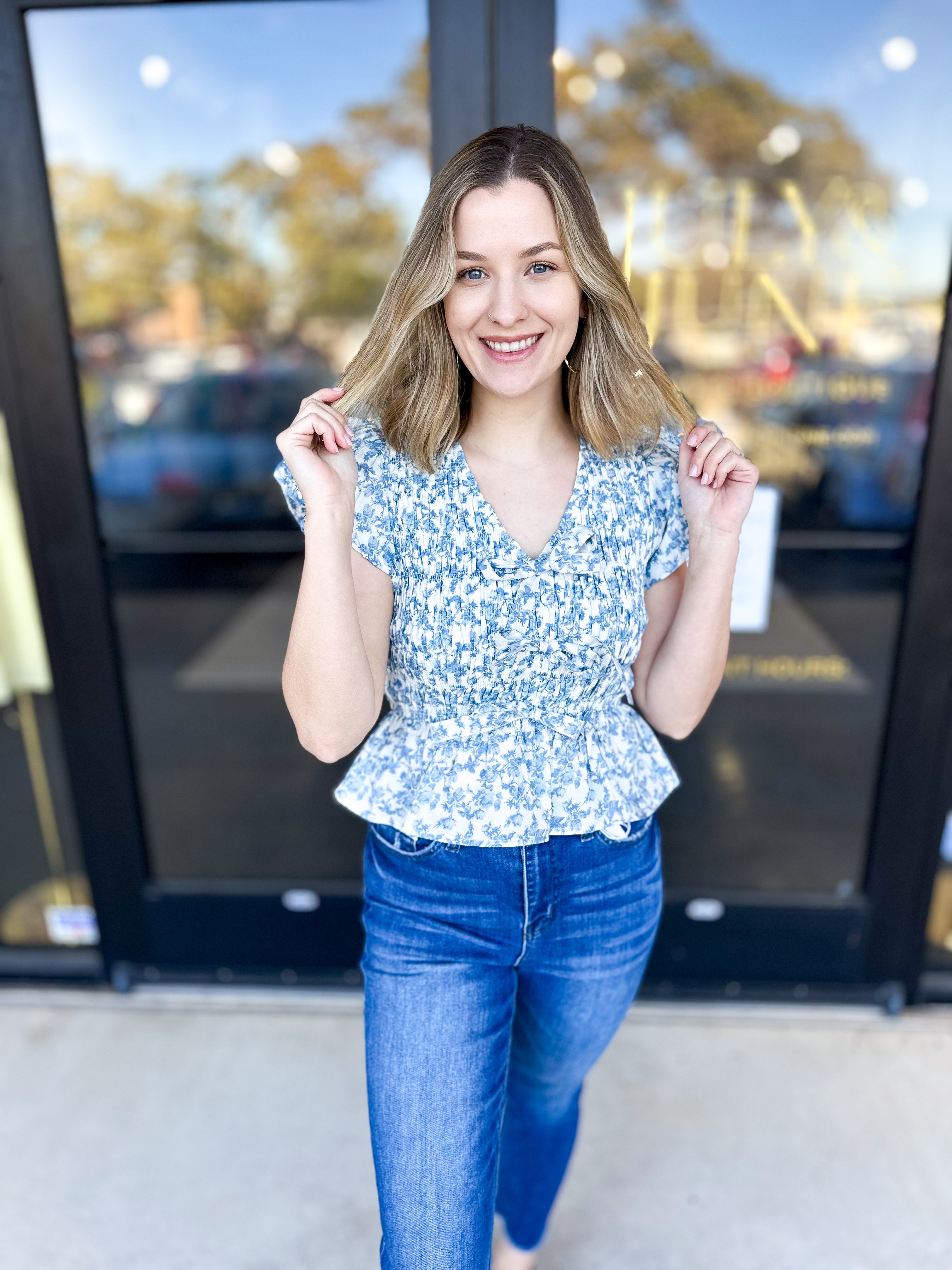 The Maine Blouse - Blue-200 Fashion Blouses-ENTRO-July & June Women's Fashion Boutique Located in San Antonio, Texas