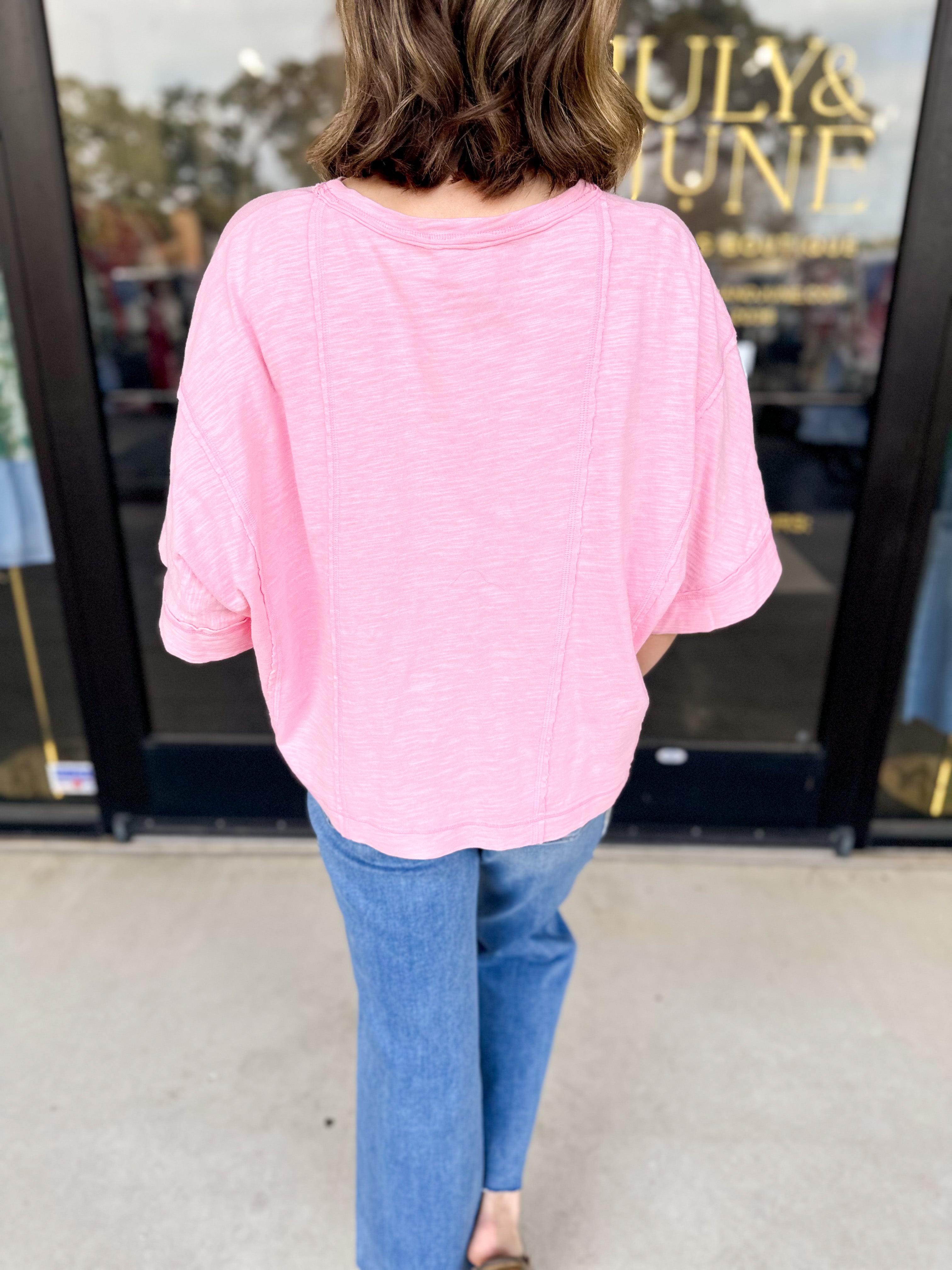 Oversized Casual Tee - Pink-210 Casual Blouses-JODIFL-July & June Women's Fashion Boutique Located in San Antonio, Texas