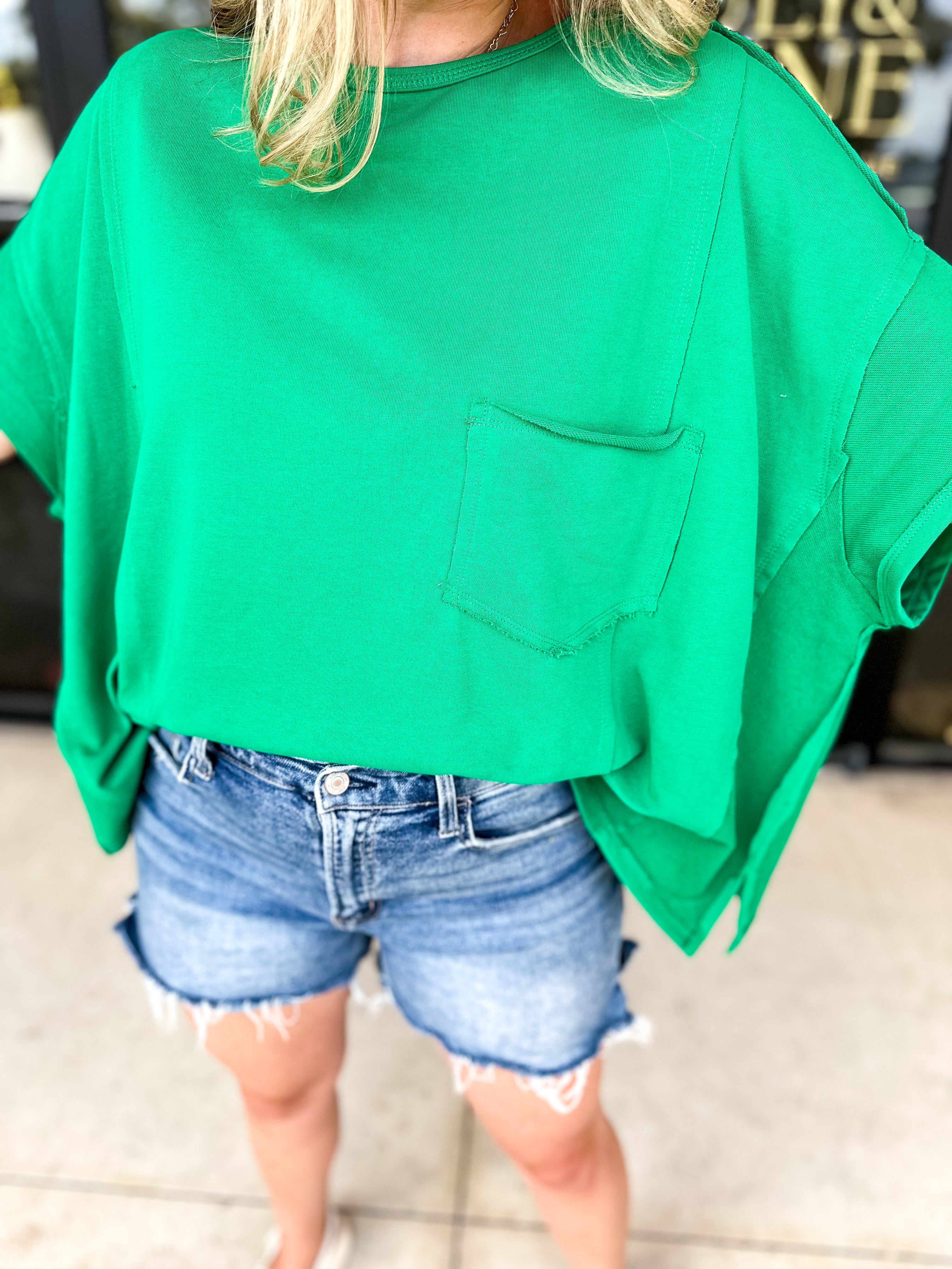 Cutest Pocket Tee - Green-210 Casual Blouses-FANTASTIC FAWN-July & June Women's Fashion Boutique Located in San Antonio, Texas