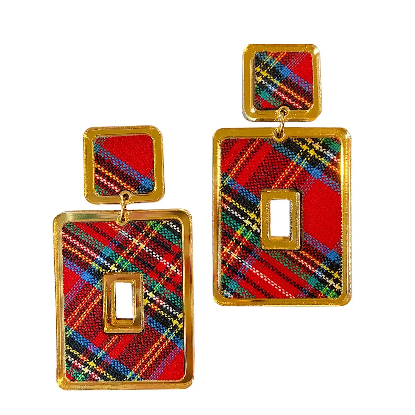 Bohemian Gemme - Red Tartan Rectangle Earrings-110 Jewelry & Hair-Bohemian Gemme-July & June Women's Fashion Boutique Located in San Antonio, Texas