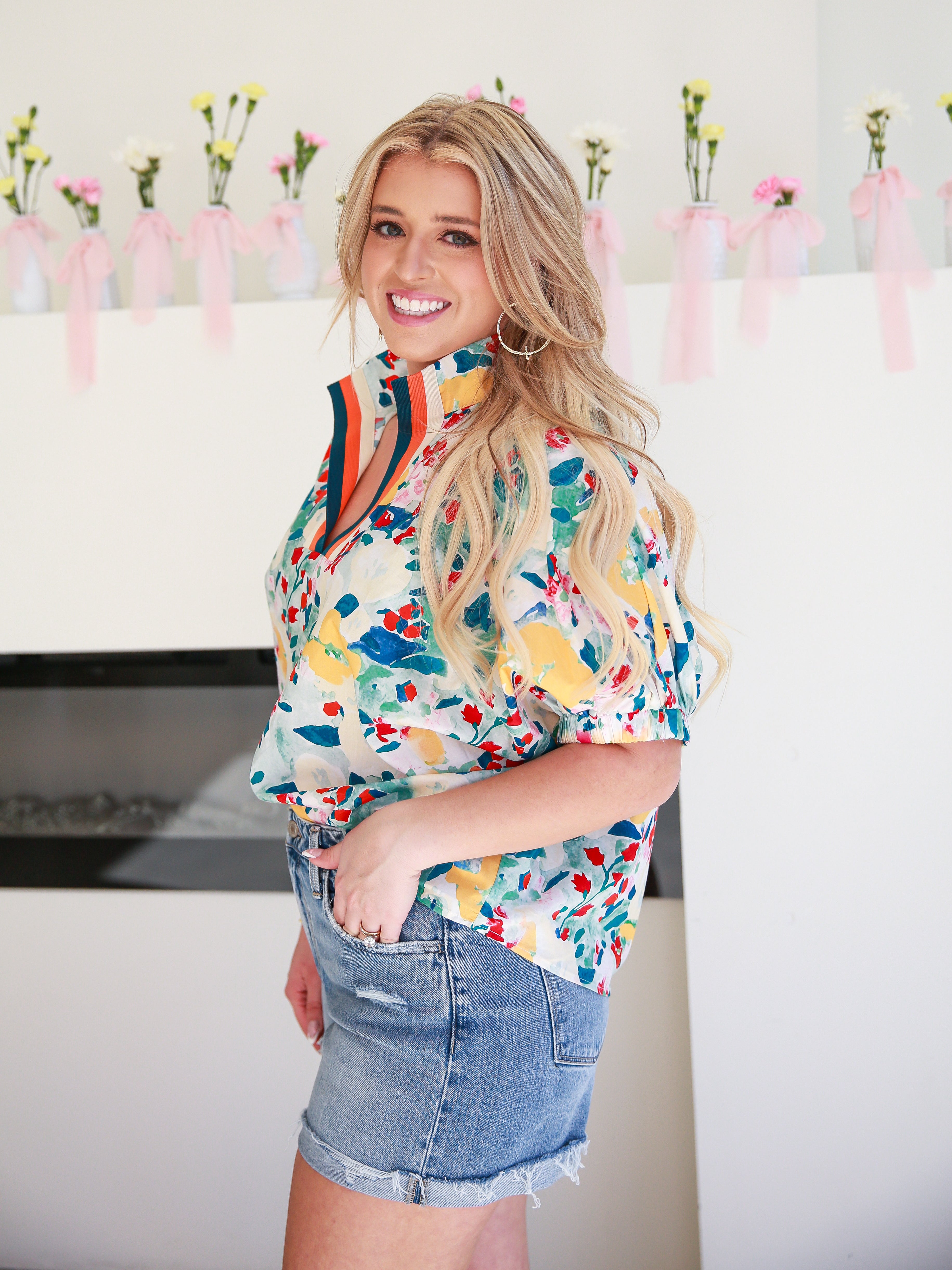 Watercolor Varsity Blouse-200 Fashion Blouses-ENTRO-July & June Women's Fashion Boutique Located in San Antonio, Texas