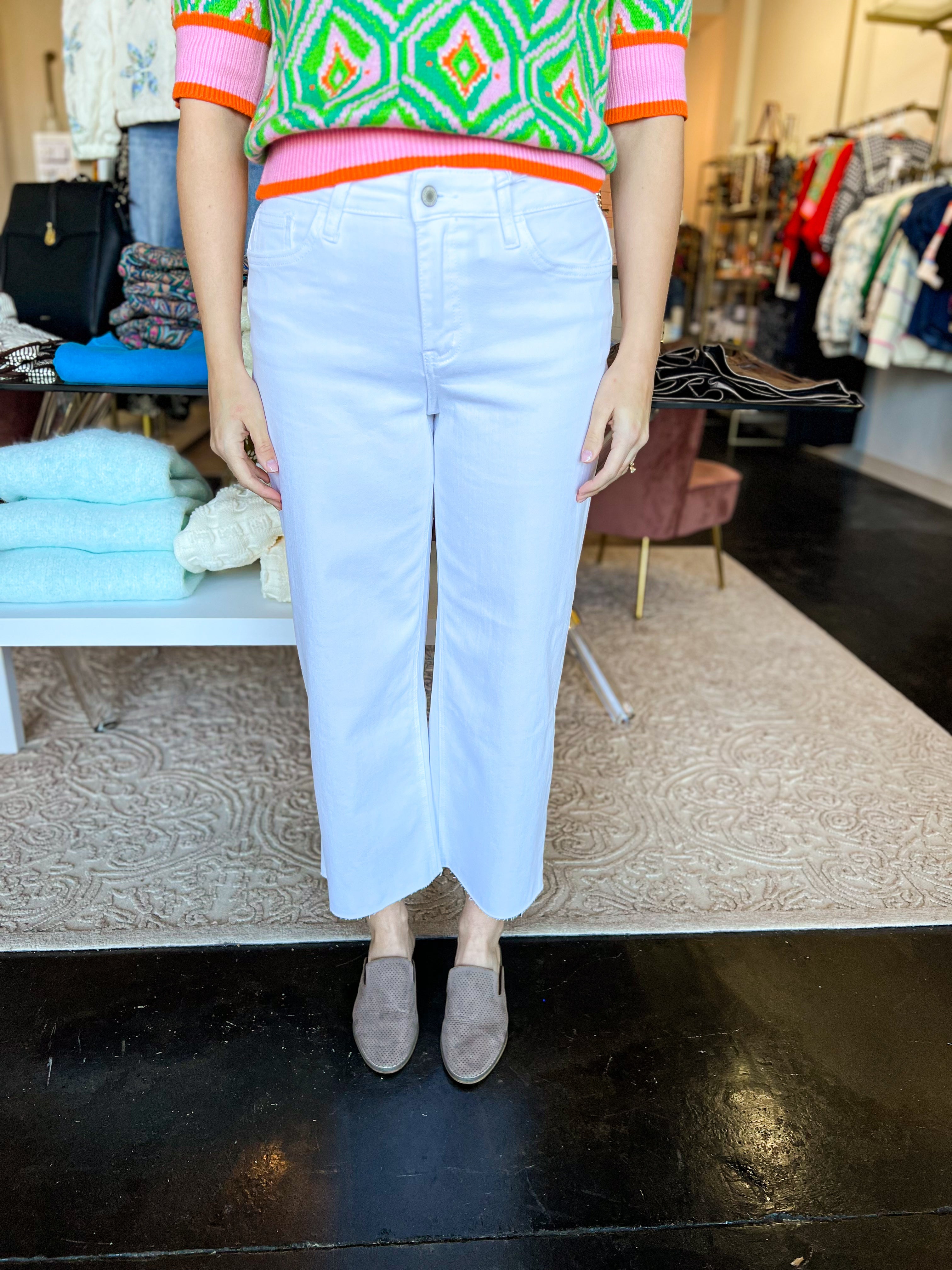 Vervet HigH Rise Cropped Wide Leg White Jeans-400 Pants-VEVERT BY FLYING MONKEY-July & June Women's Fashion Boutique Located in San Antonio, Texas