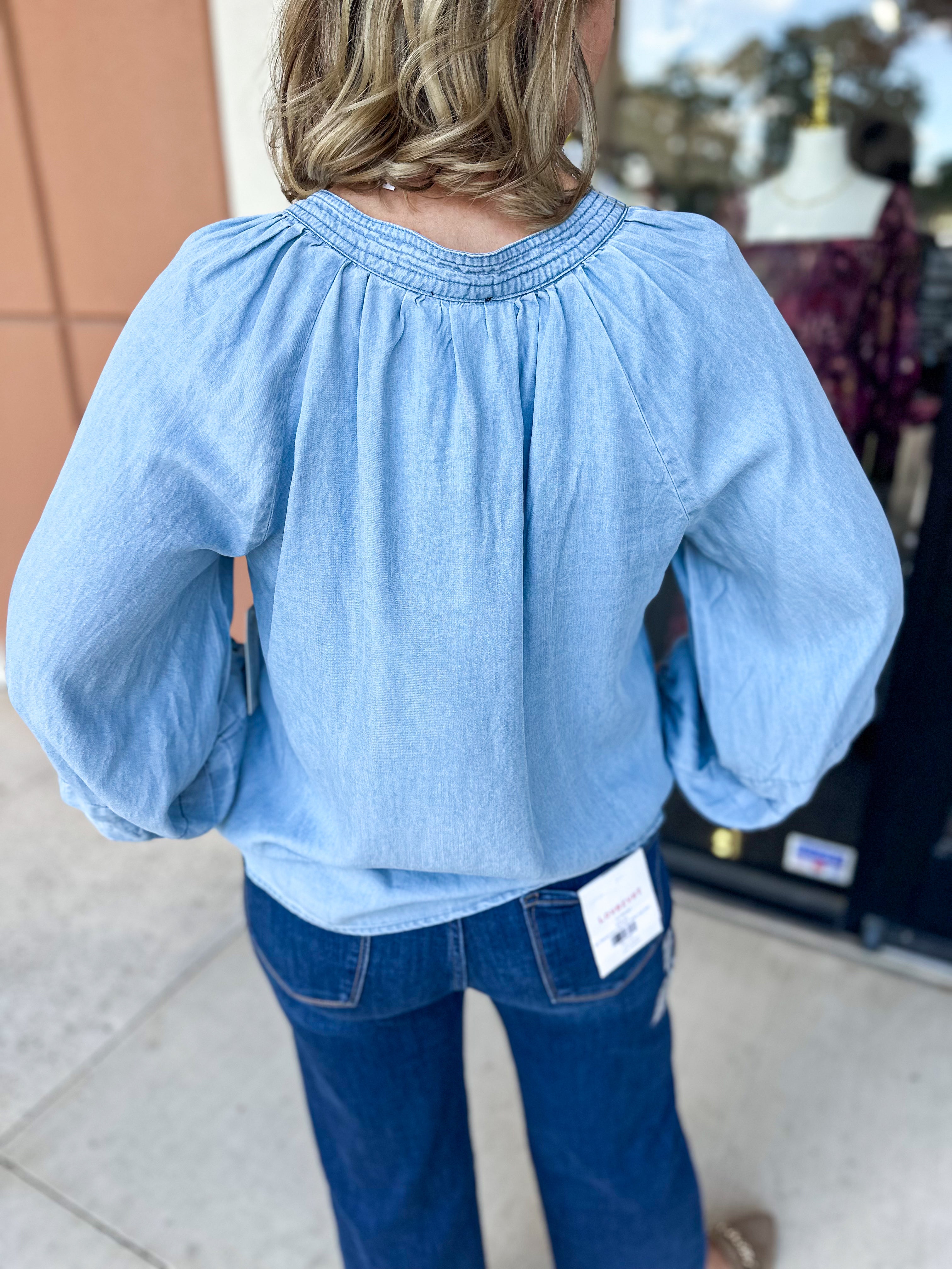 The Dreamy Denim Blouse-200 Fashion Blouses-FATE-July & June Women's Fashion Boutique Located in San Antonio, Texas