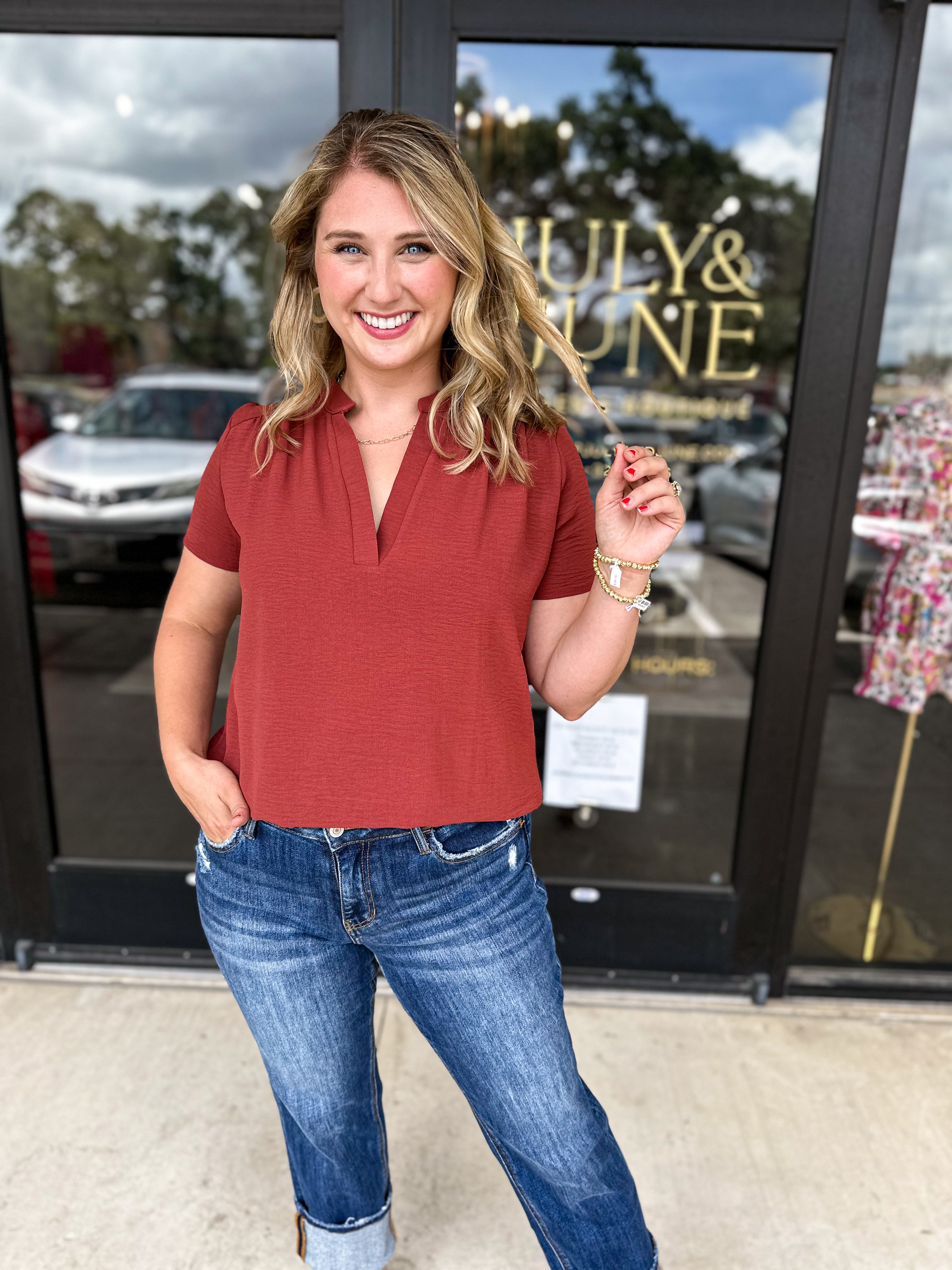 The Classic Cut Blouse - Rust-200 Fashion Blouses-ENTRO-July & June Women's Fashion Boutique Located in San Antonio, Texas