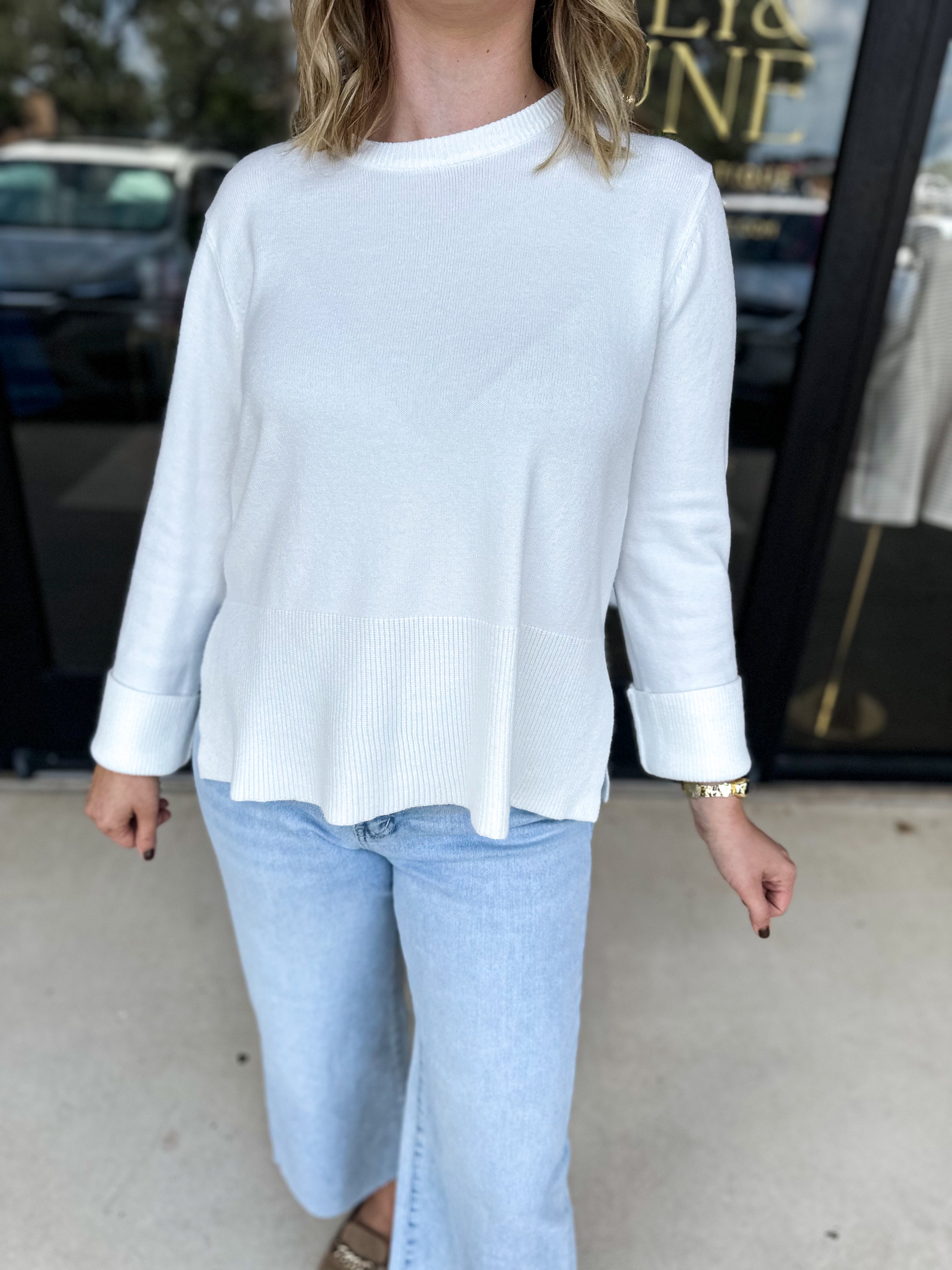 Classic Sweater Top - Ivory-230 Sweaters/Cardis-PINCH-July & June Women's Fashion Boutique Located in San Antonio, Texas