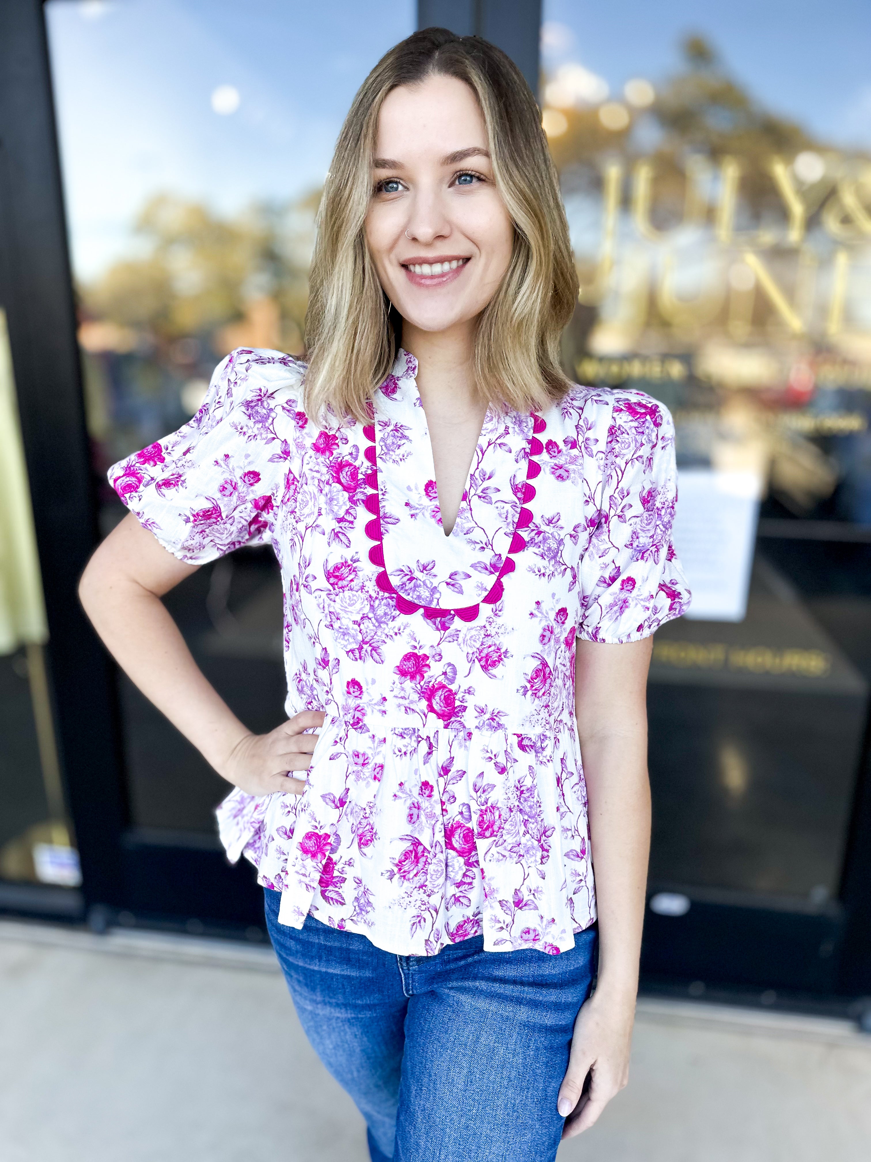 Pink Preppy Blouse-200 Fashion Blouses-TCEC-July & June Women's Fashion Boutique Located in San Antonio, Texas