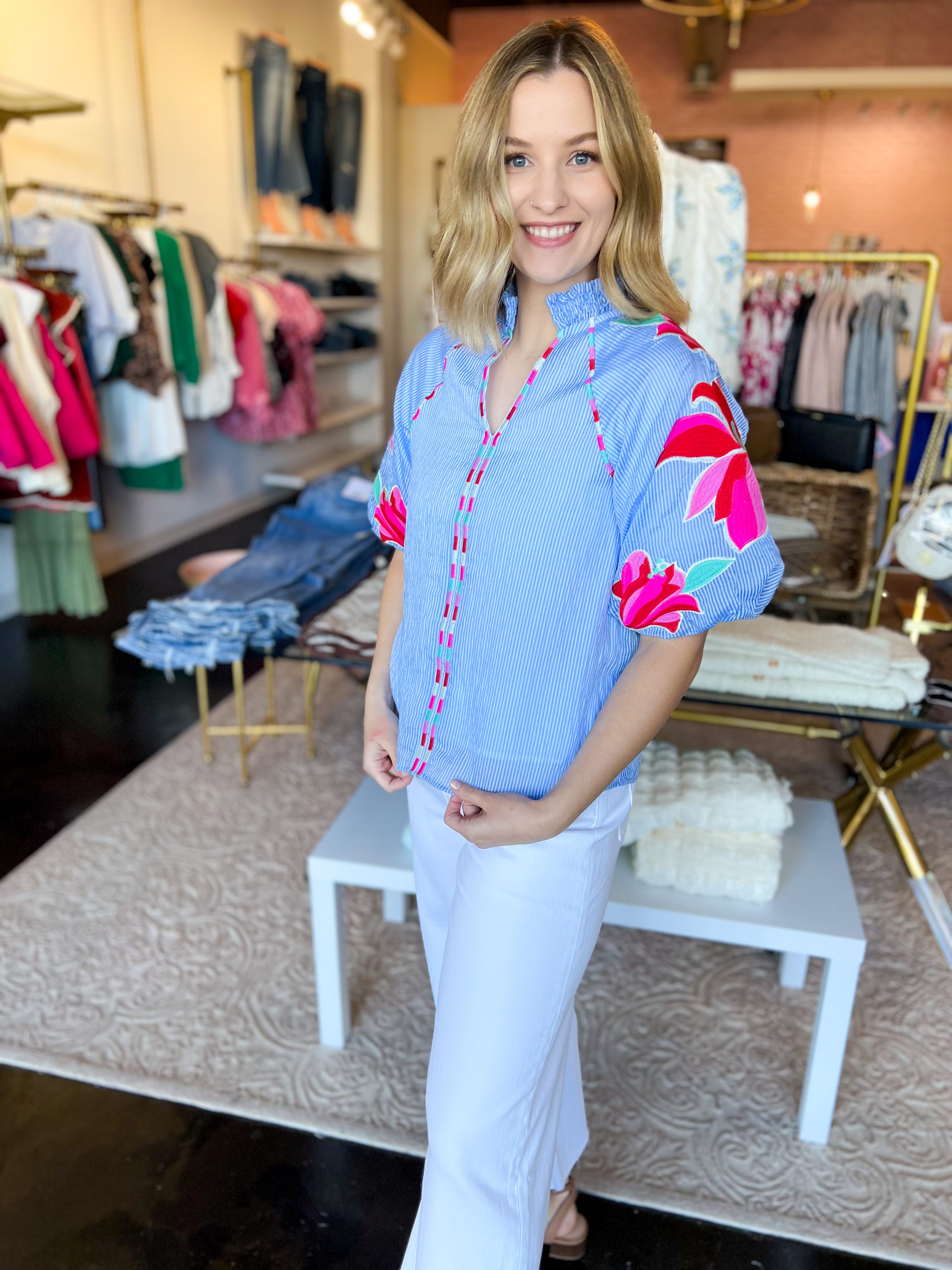 THML - Tropical Vibes Embroidered Blouse-200 Fashion Blouses-THML-July & June Women's Fashion Boutique Located in San Antonio, Texas