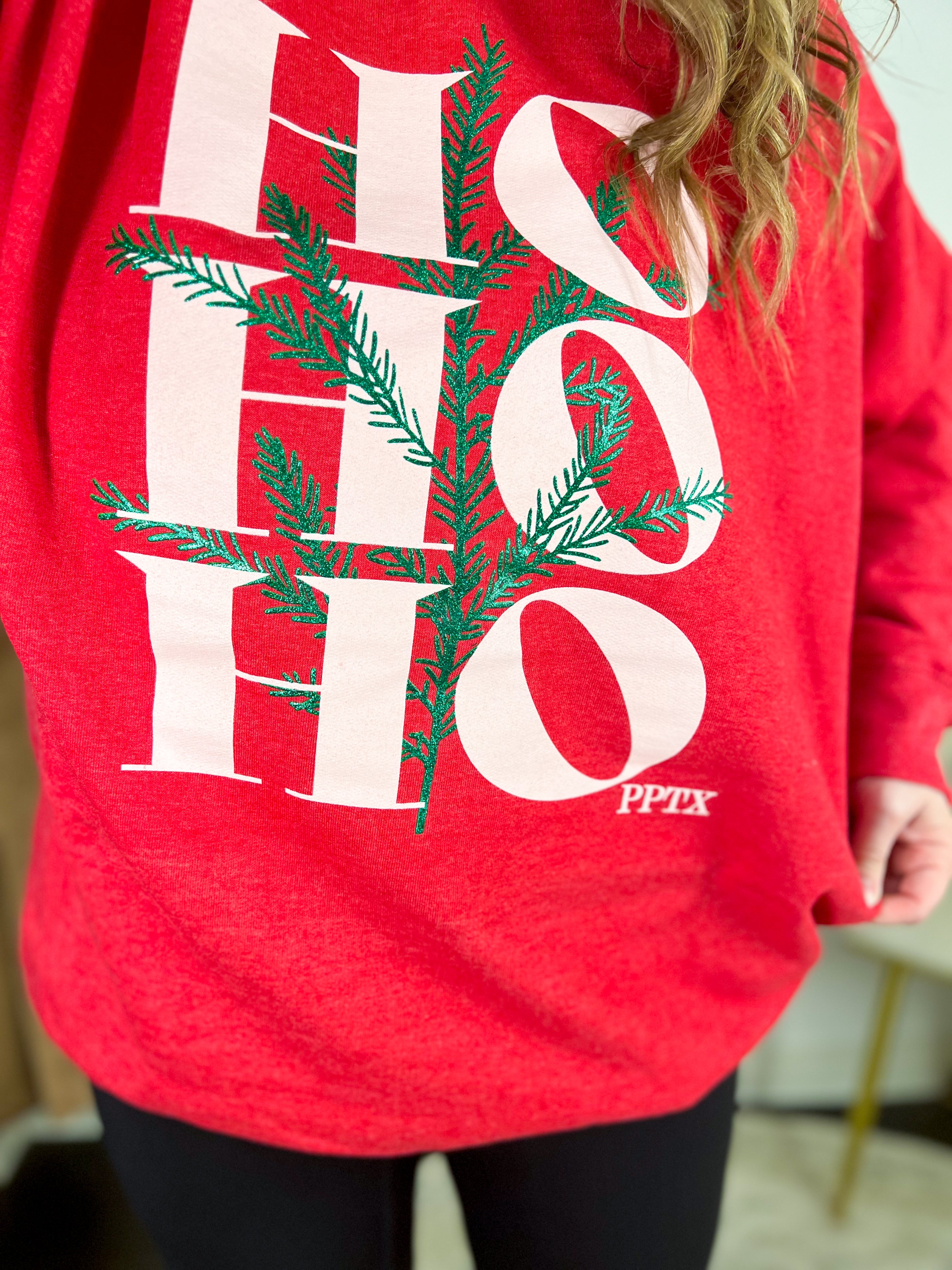 Holiday Fern Ho-Ho Sweatshirt-July & June Women's Boutique -July & June Women's Fashion Boutique Located in San Antonio, Texas