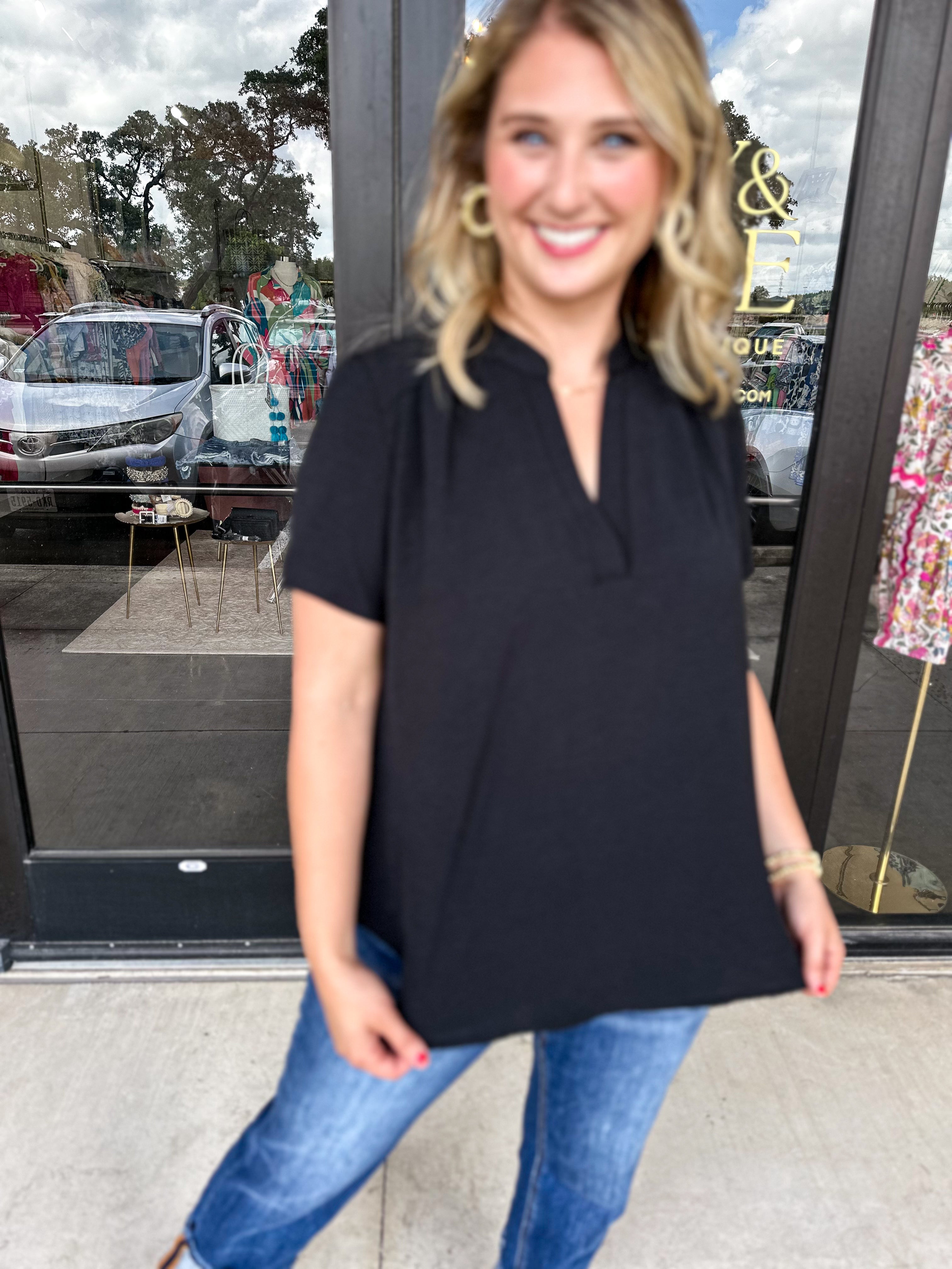 The Classic Cut Blouse - Black-200 Fashion Blouses-ENTRO-July & June Women's Fashion Boutique Located in San Antonio, Texas