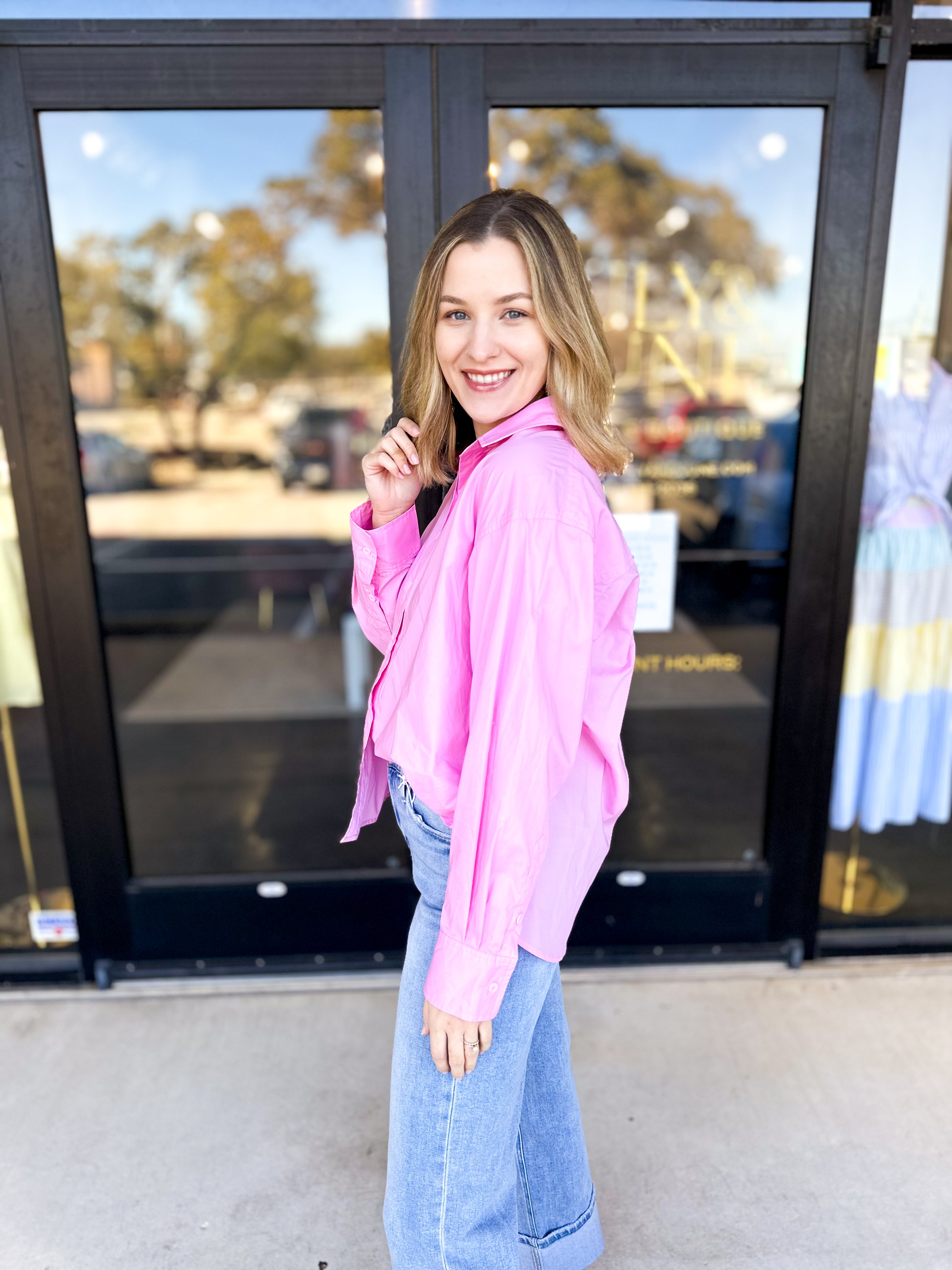 Your Best Friend Button Down Blouse - Pink-200 Fashion Blouses-SKIES ARE BLUE-July & June Women's Fashion Boutique Located in San Antonio, Texas