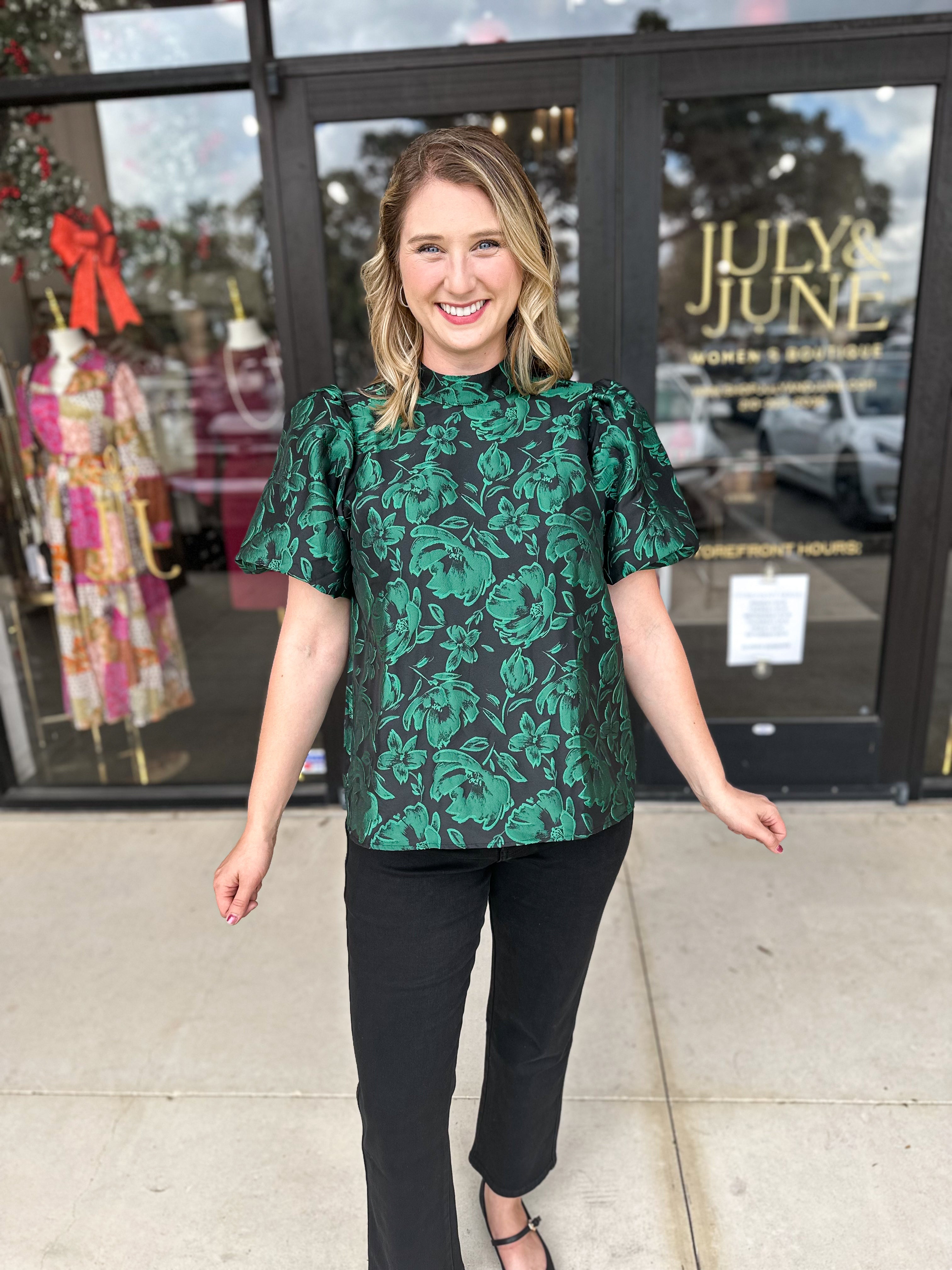 Mistletoe Green Blouse-200 Fashion Blouses-ENTRO-July & June Women's Fashion Boutique Located in San Antonio, Texas