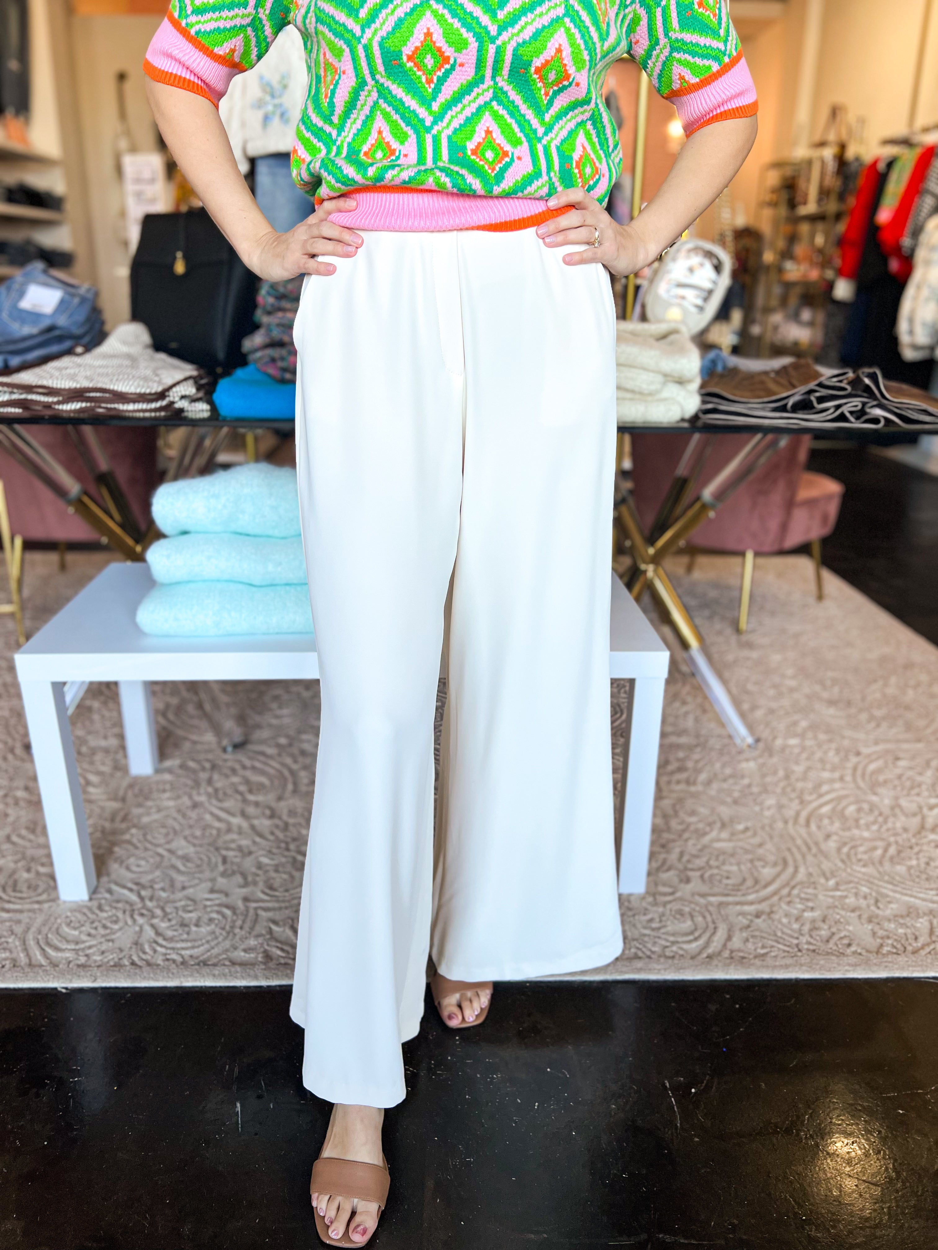 Wide Leg Dress Pants - Cream-400 Pants-DRESS FORUM-July & June Women's Fashion Boutique Located in San Antonio, Texas