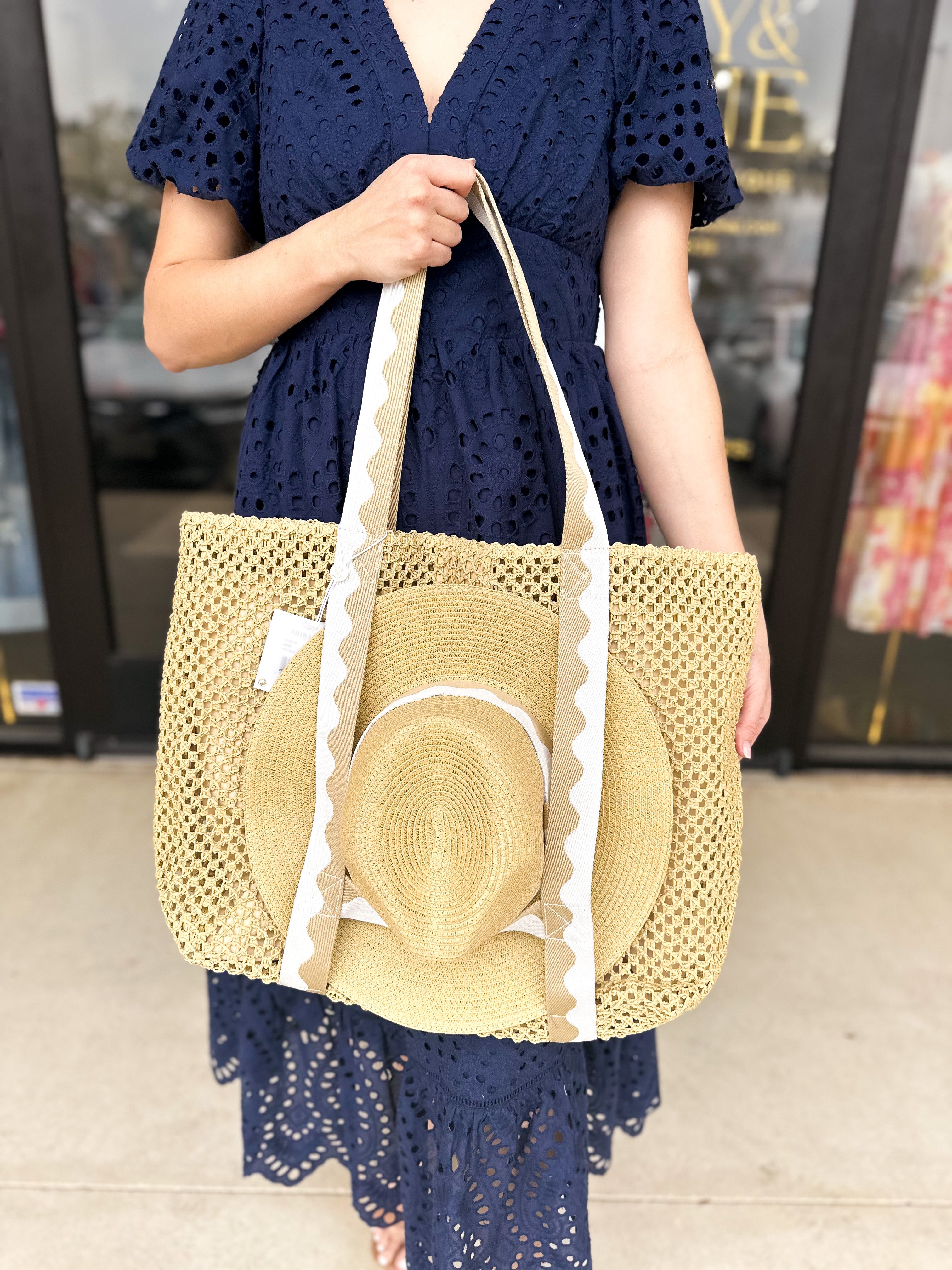 Antigua Tote & Hat Set - Sand-130 ACCESSORIES-SHIRALEAH-July & June Women's Fashion Boutique Located in San Antonio, Texas