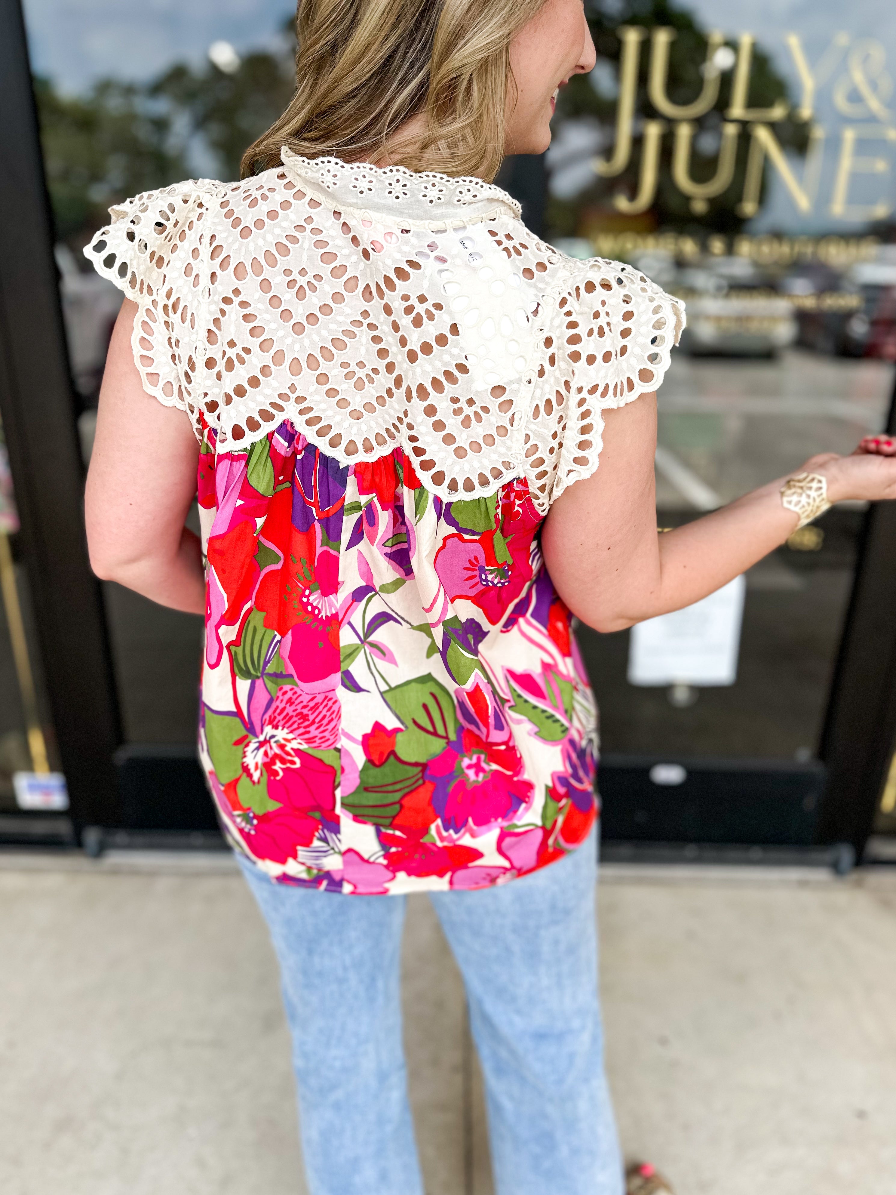 Crochet Scalloped Blouse-200 Fashion Blouses-ENTRO-July & June Women's Fashion Boutique Located in San Antonio, Texas