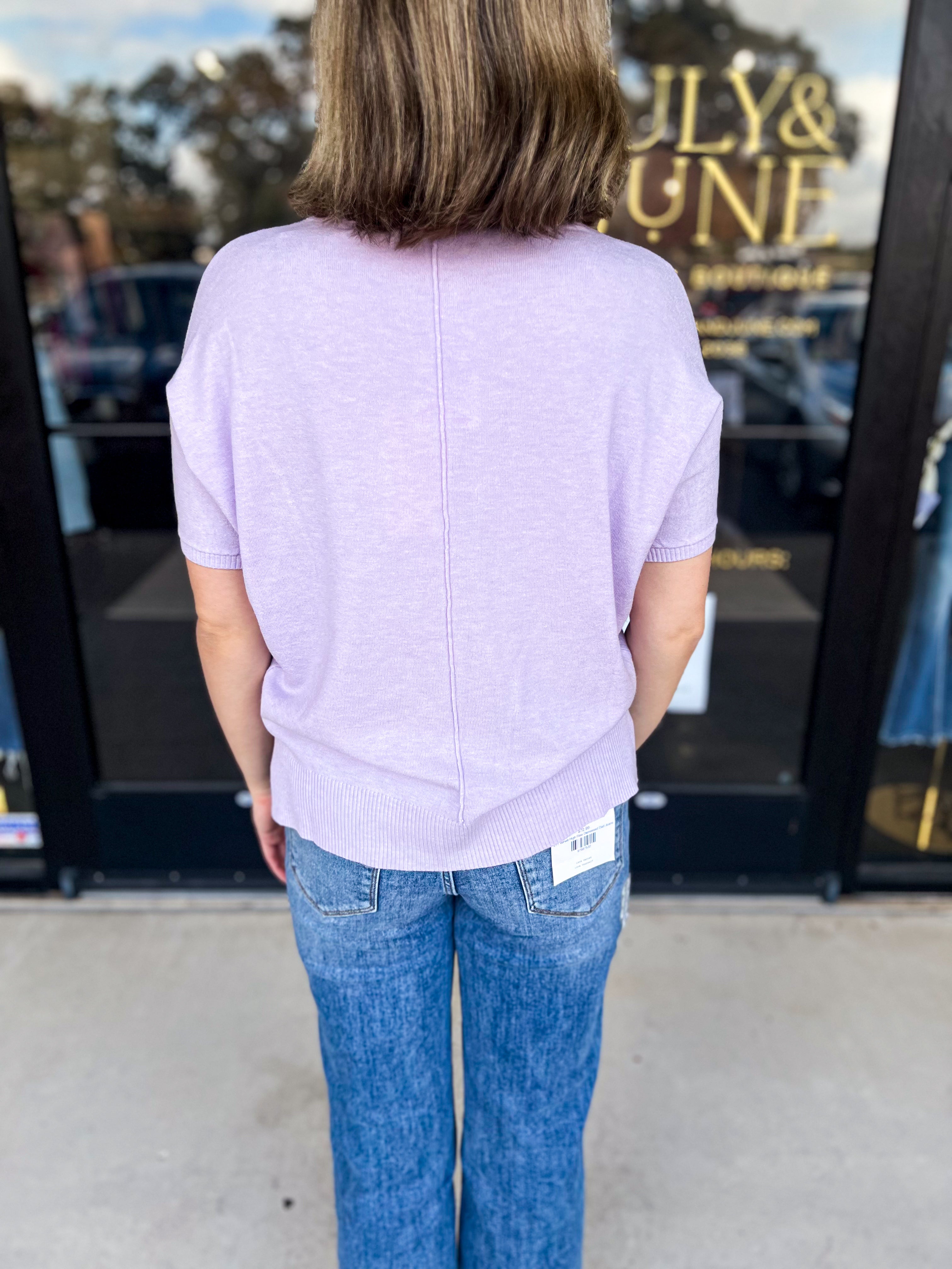 Comfy Pocket Sweater Tee - Lavender-200 Fashion Blouses-ALLIE ROSE-July & June Women's Fashion Boutique Located in San Antonio, Texas