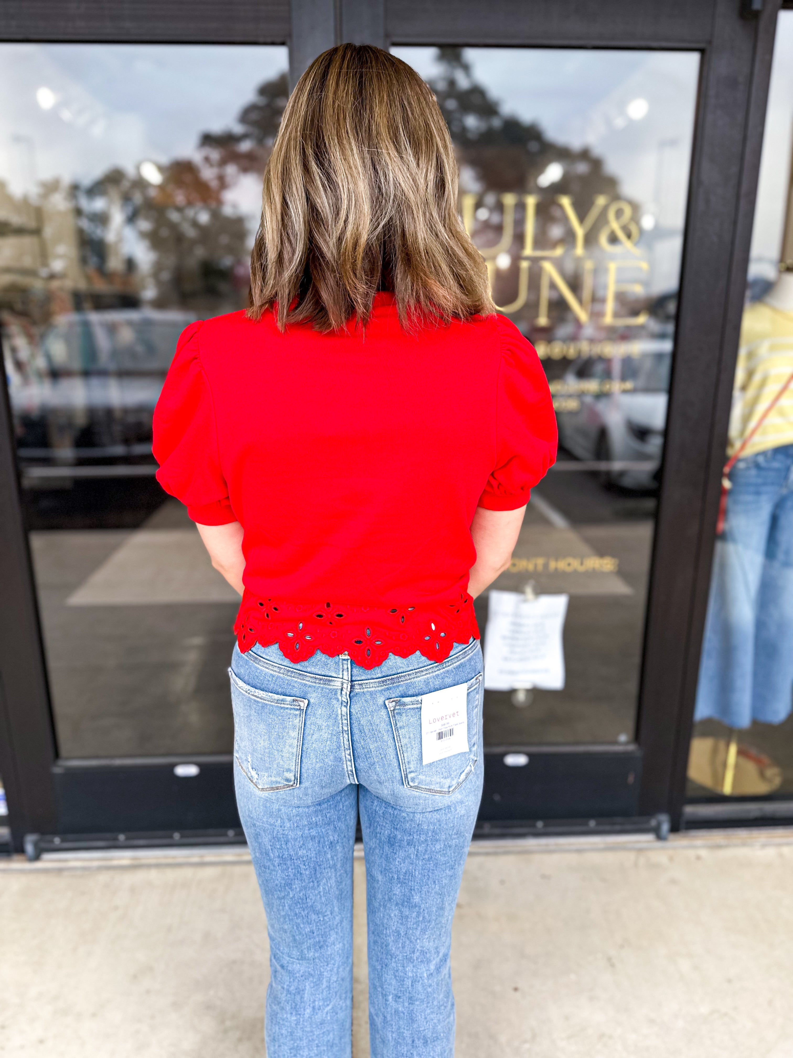 Casual Cut Out Blouse - Red-200 Fashion Blouses-ENTRO-July & June Women's Fashion Boutique Located in San Antonio, Texas