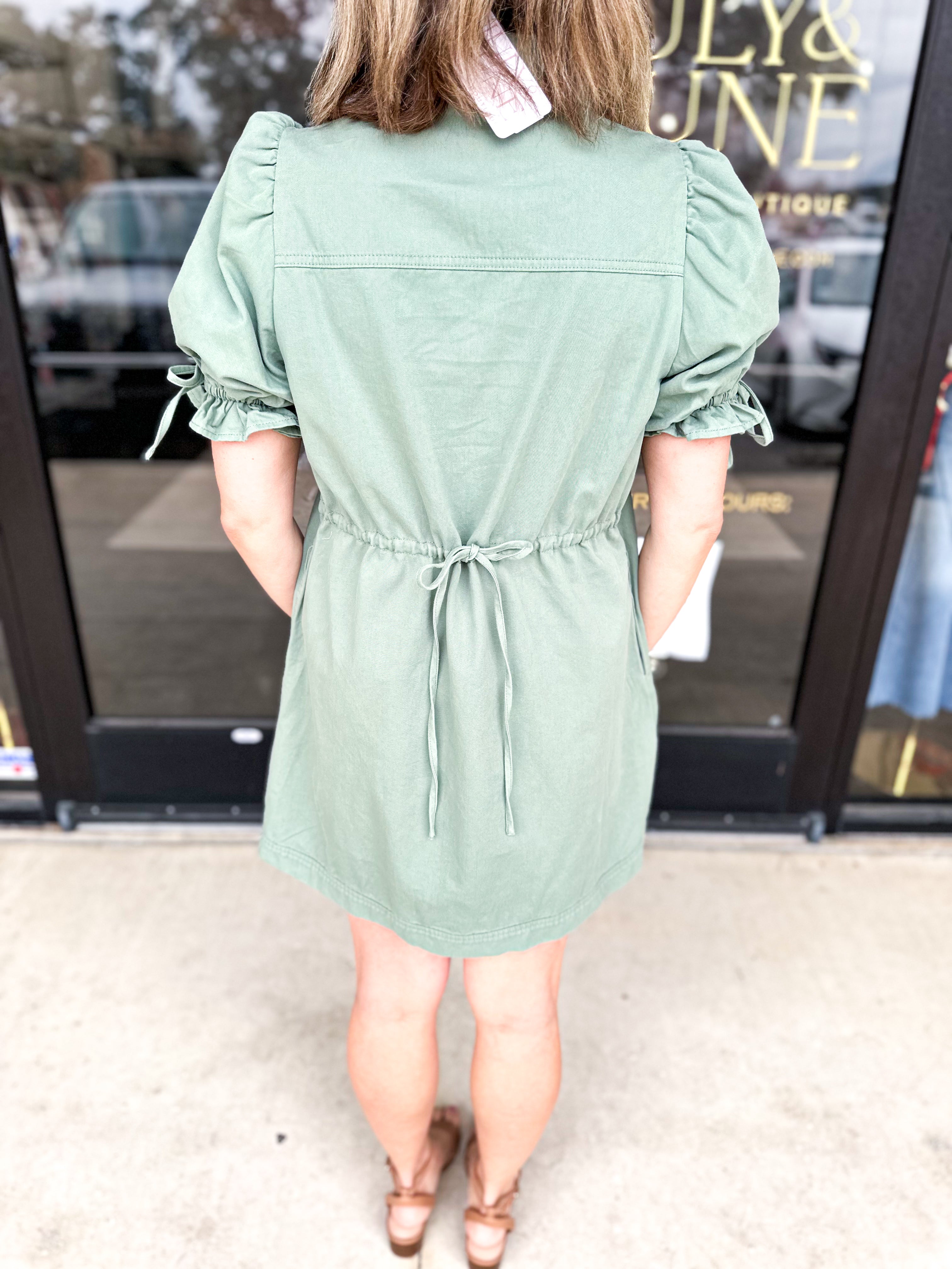 Denim Chic Mini Dress - Sage-510 Mini-ENTRO-July & June Women's Fashion Boutique Located in San Antonio, Texas