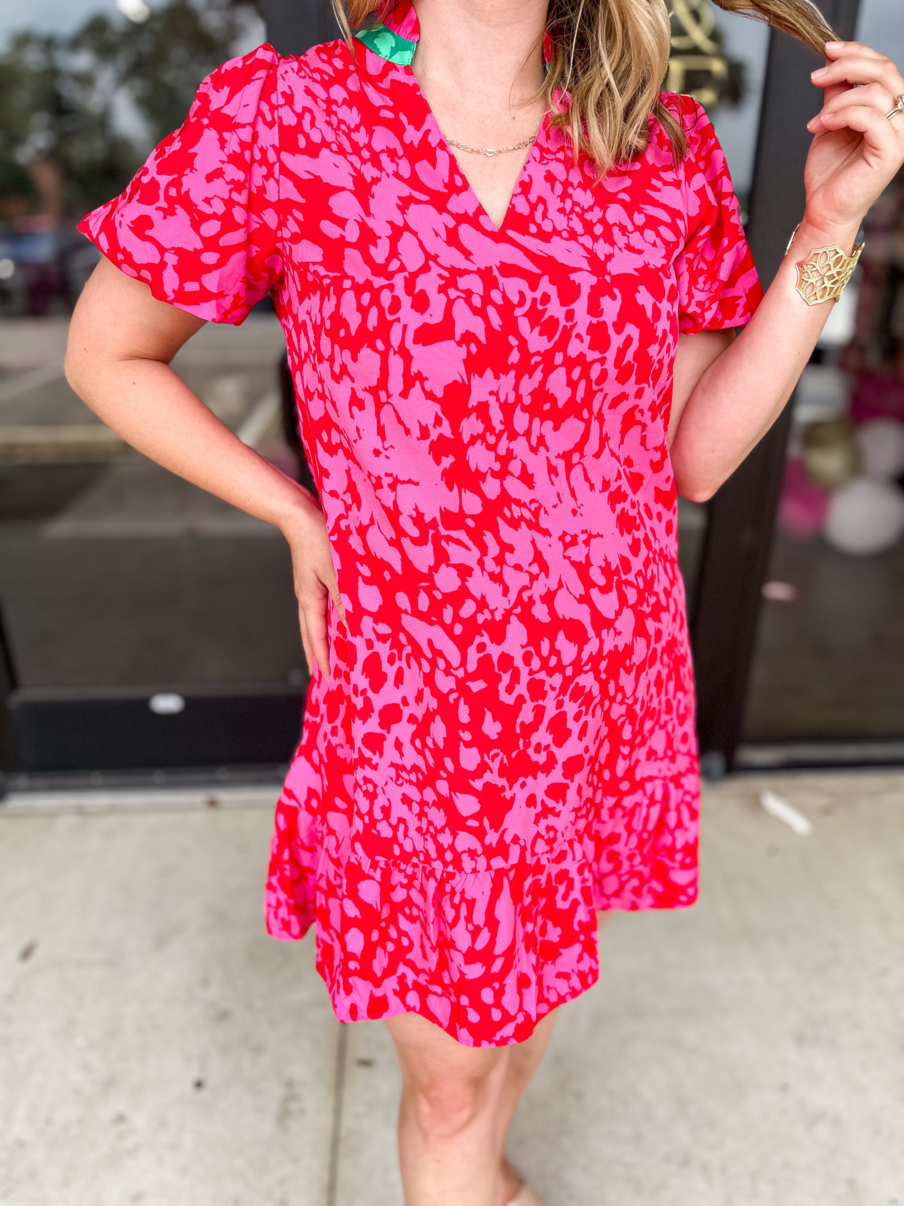 THML-Hot Pink Leopard Mini Dress-510 Mini-THML-July & June Women's Fashion Boutique Located in San Antonio, Texas