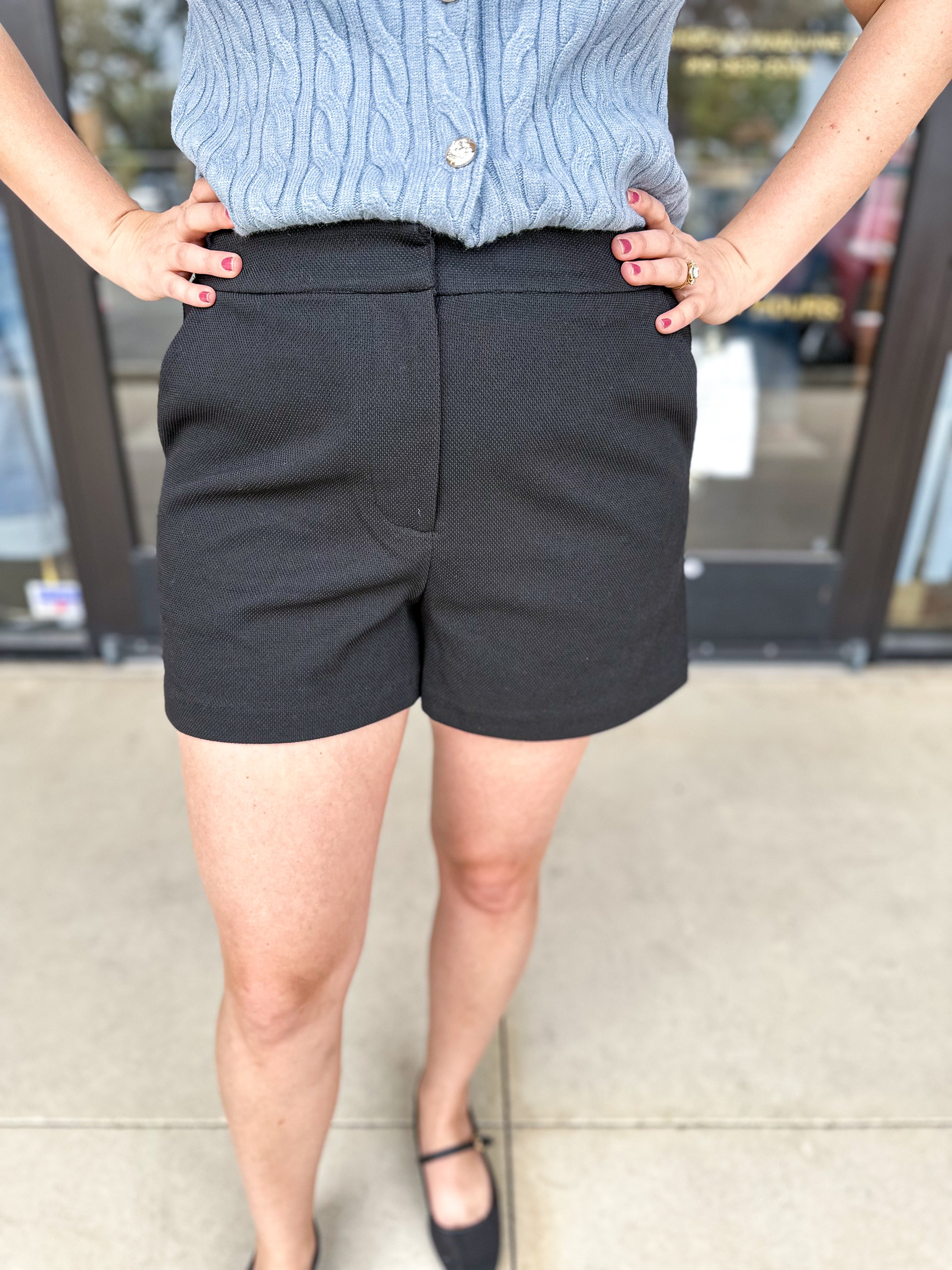 Tweed Shorts - Black-410 Shorts/Skirts-SKIES ARE BLUE-July & June Women's Fashion Boutique Located in San Antonio, Texas