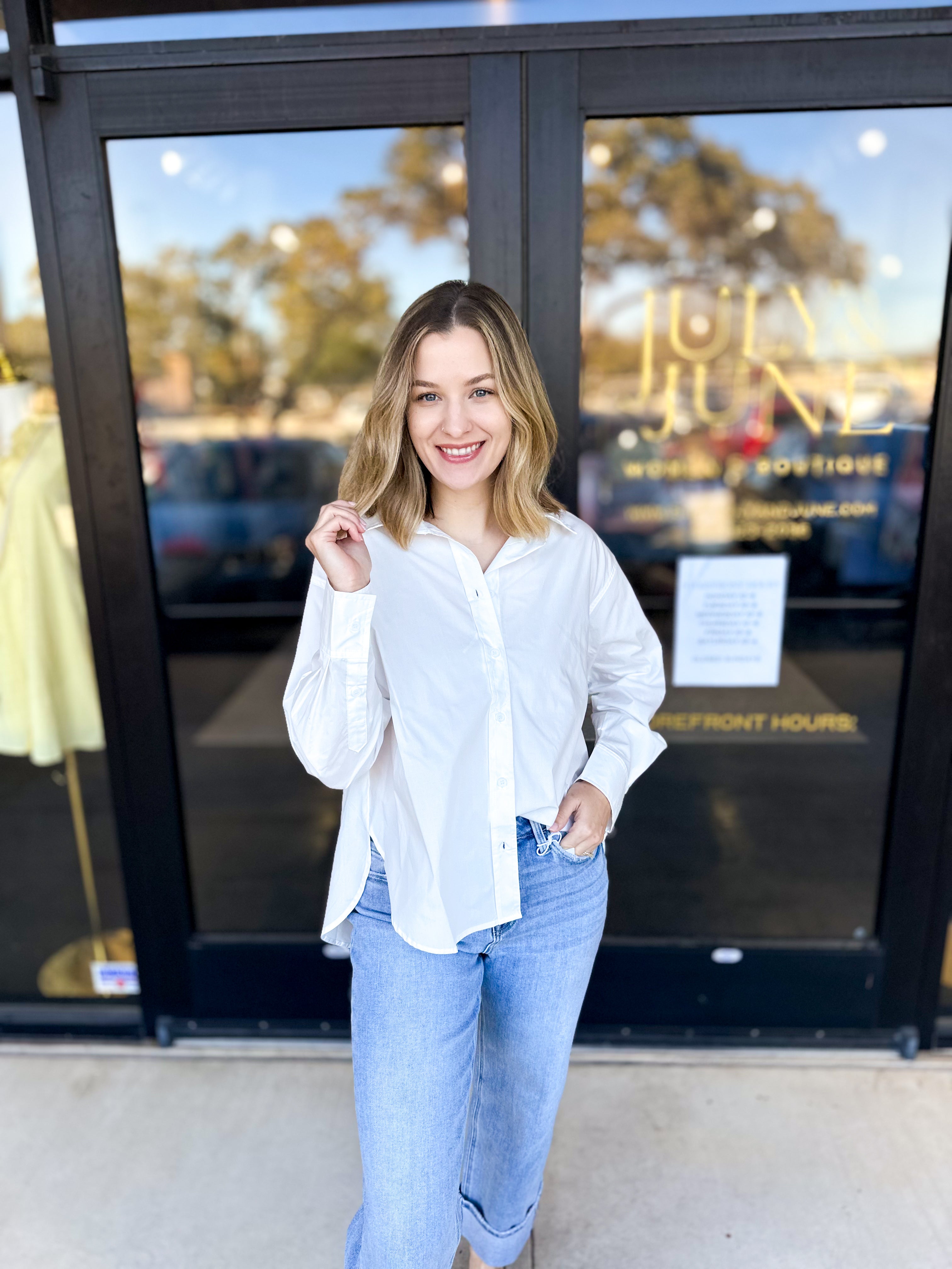 Your Best Friend Button Down Blouse - Ivory-200 Fashion Blouses-SKIES ARE BLUE-July & June Women's Fashion Boutique Located in San Antonio, Texas