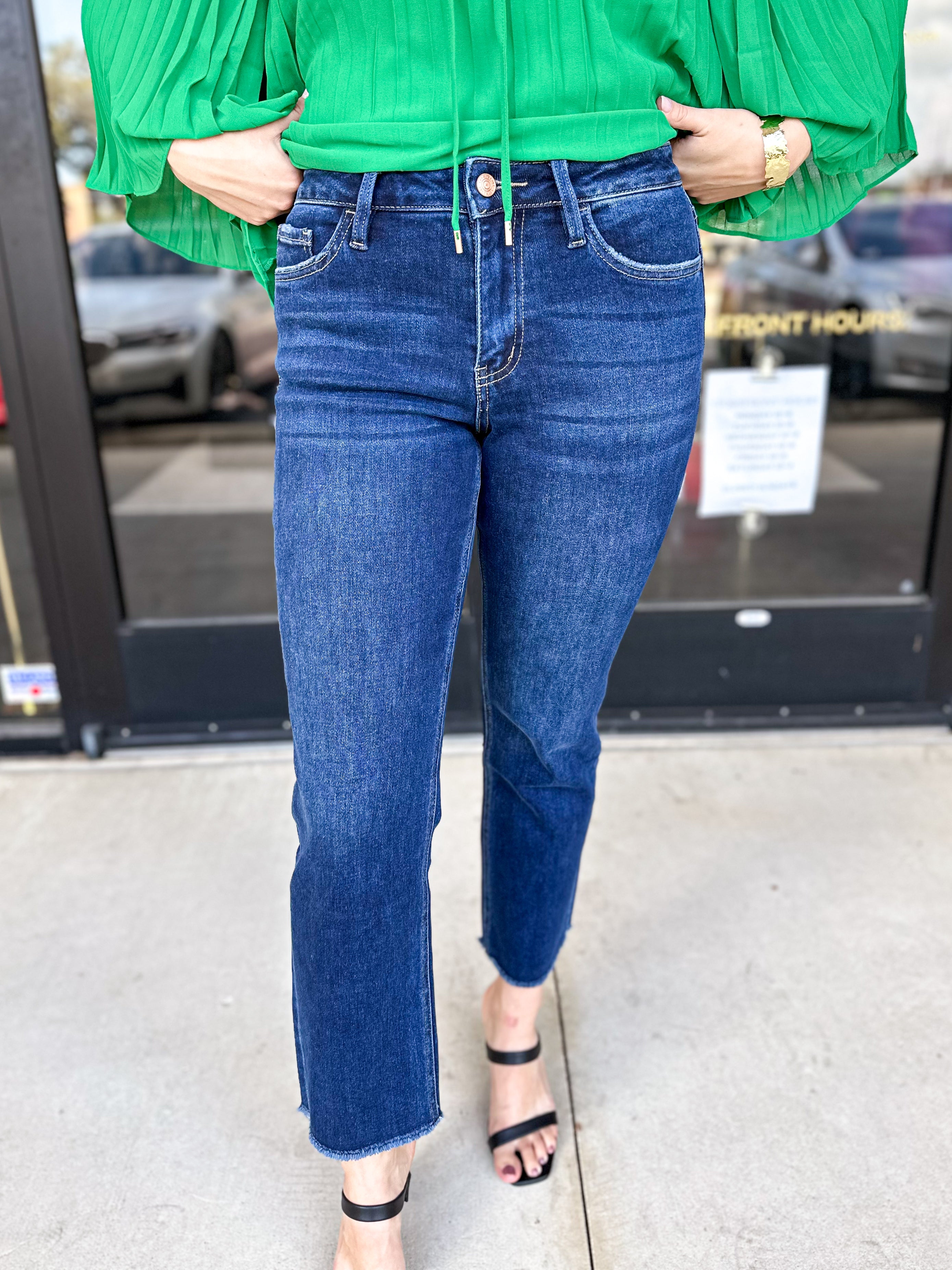 Vervet High Rise Ankle Straight Dark Wash Jeans-400 Pants-VEVERT BY FLYING MONKEY-July & June Women's Fashion Boutique Located in San Antonio, Texas