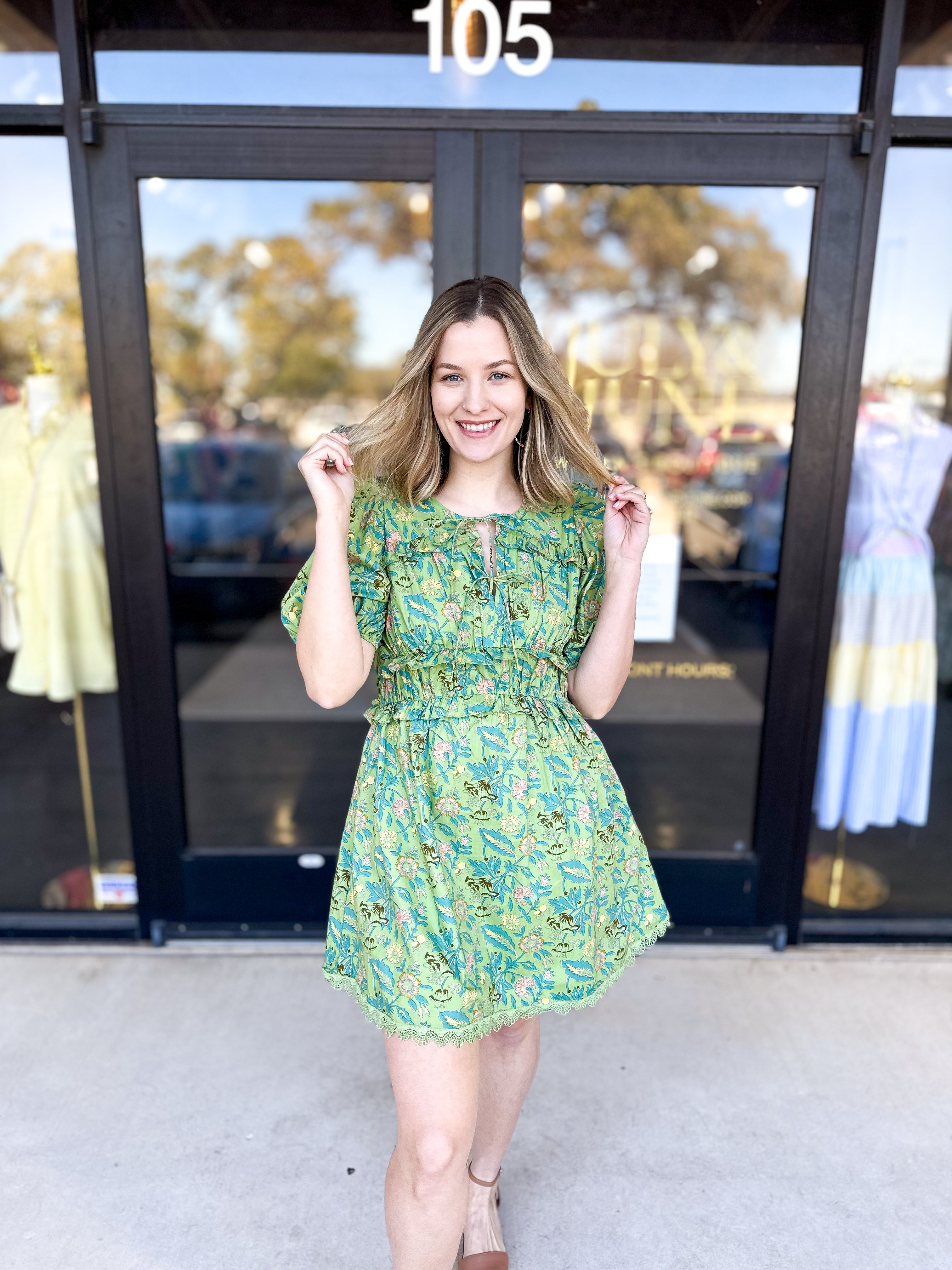 Sage Floral Mini Dress-510 Mini-&MERCI-July & June Women's Fashion Boutique Located in San Antonio, Texas