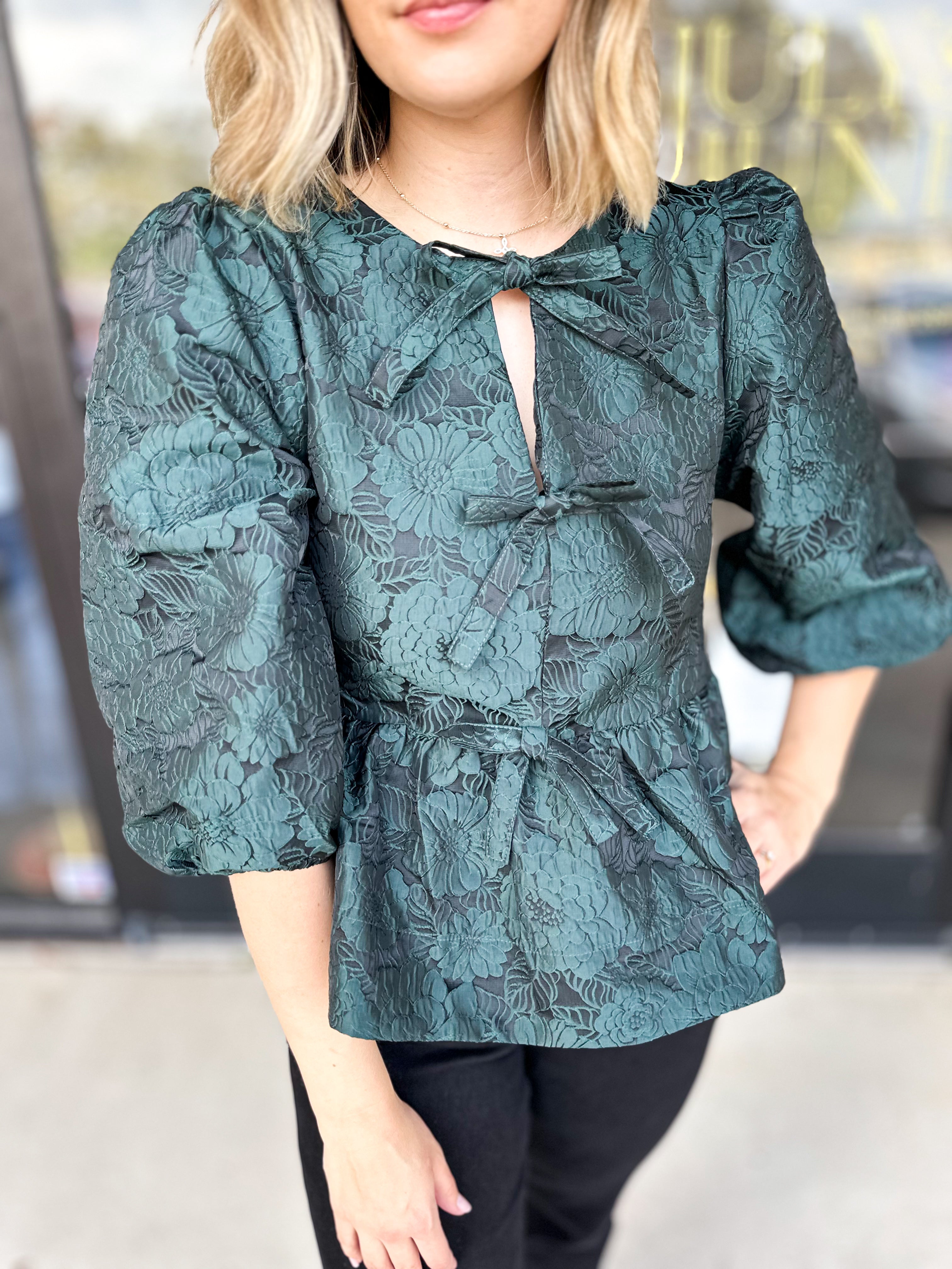 Timeless Elegance Bow Blouse - Green-200 Fashion Blouses-ENTRO-July & June Women's Fashion Boutique Located in San Antonio, Texas