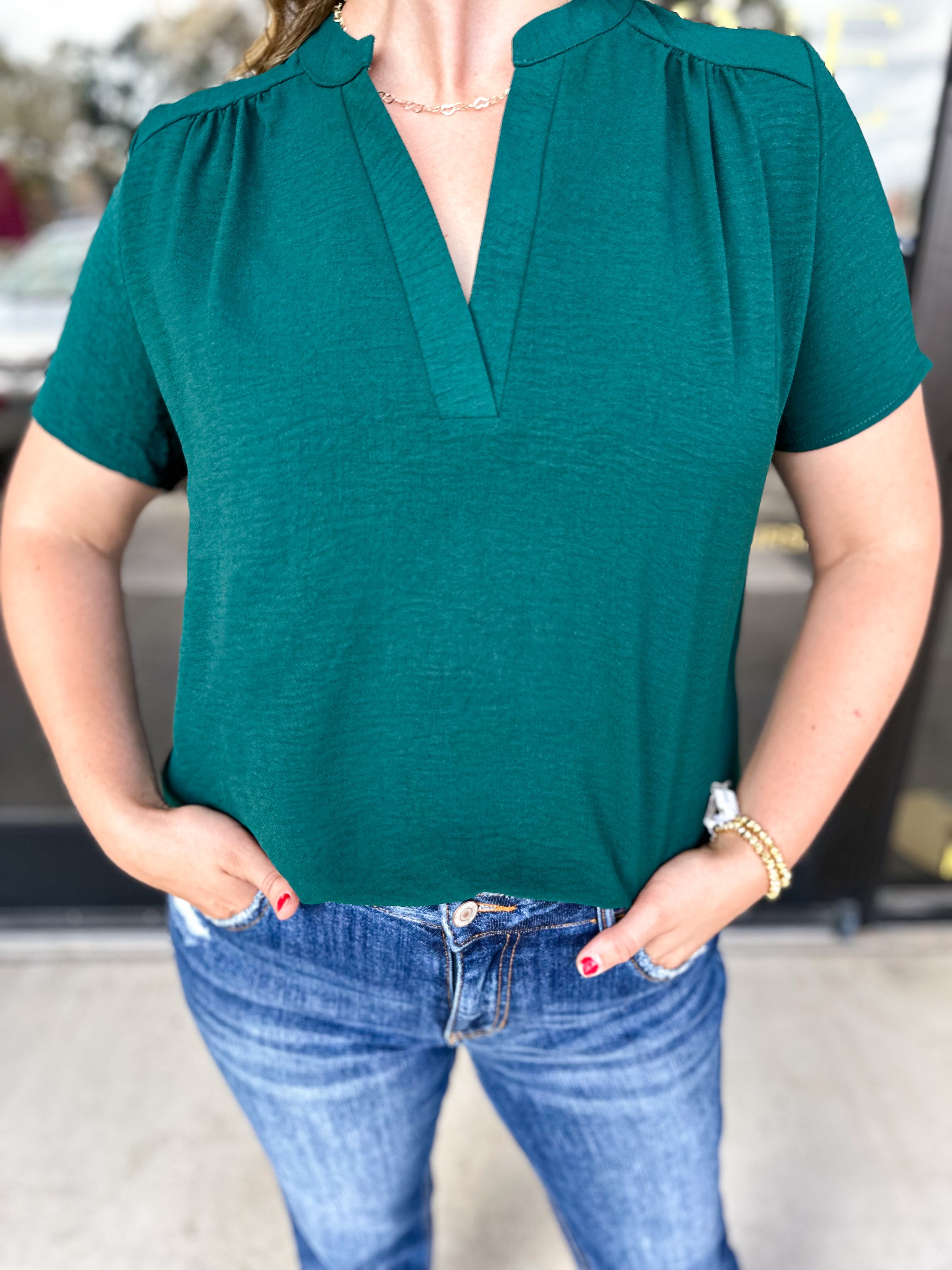 The Classic Cut Blouse - Hunter Green-200 Fashion Blouses-ENTRO-July & June Women's Fashion Boutique Located in San Antonio, Texas