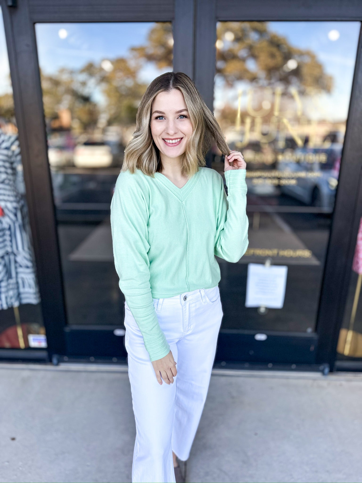 Shawn Comfy Top - Seafoam-210 Casual Blouses-ALLIE ROSE-July & June Women's Fashion Boutique Located in San Antonio, Texas