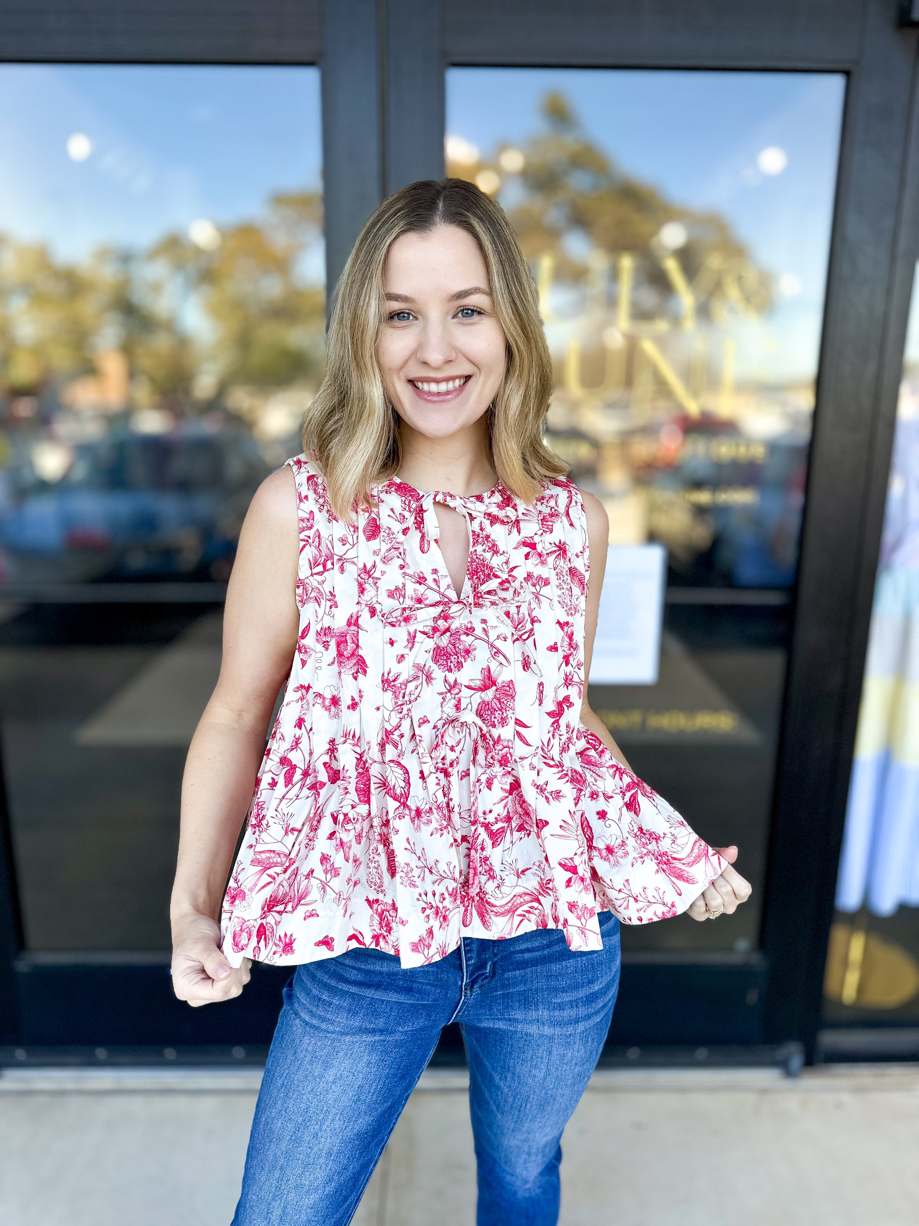 Magenta Toile Tank-200 Fashion Blouses-ENTRO-July & June Women's Fashion Boutique Located in San Antonio, Texas