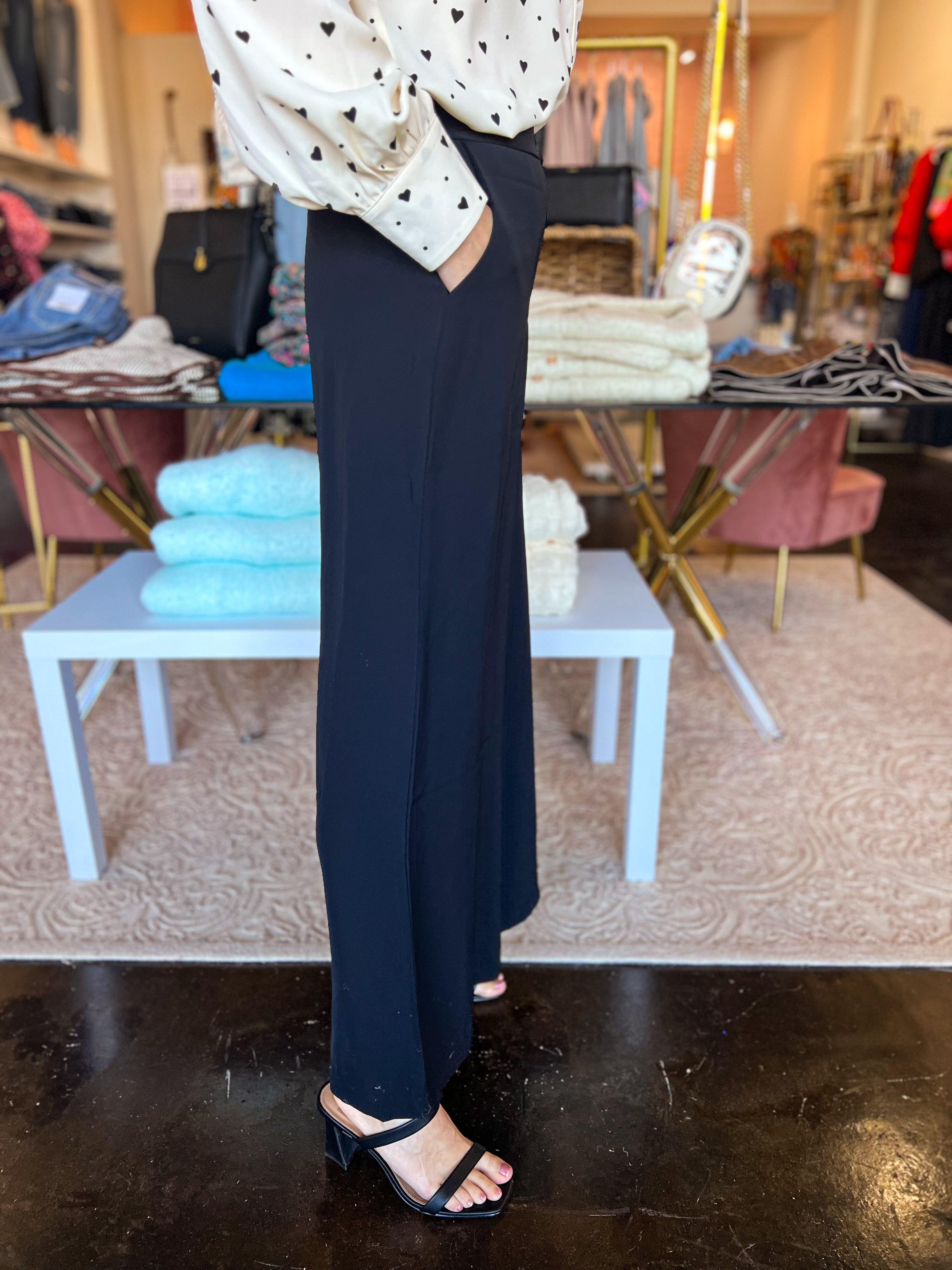 Wide Leg Dress Pants - Black-400 Pants-DRESS FORUM-July & June Women's Fashion Boutique Located in San Antonio, Texas