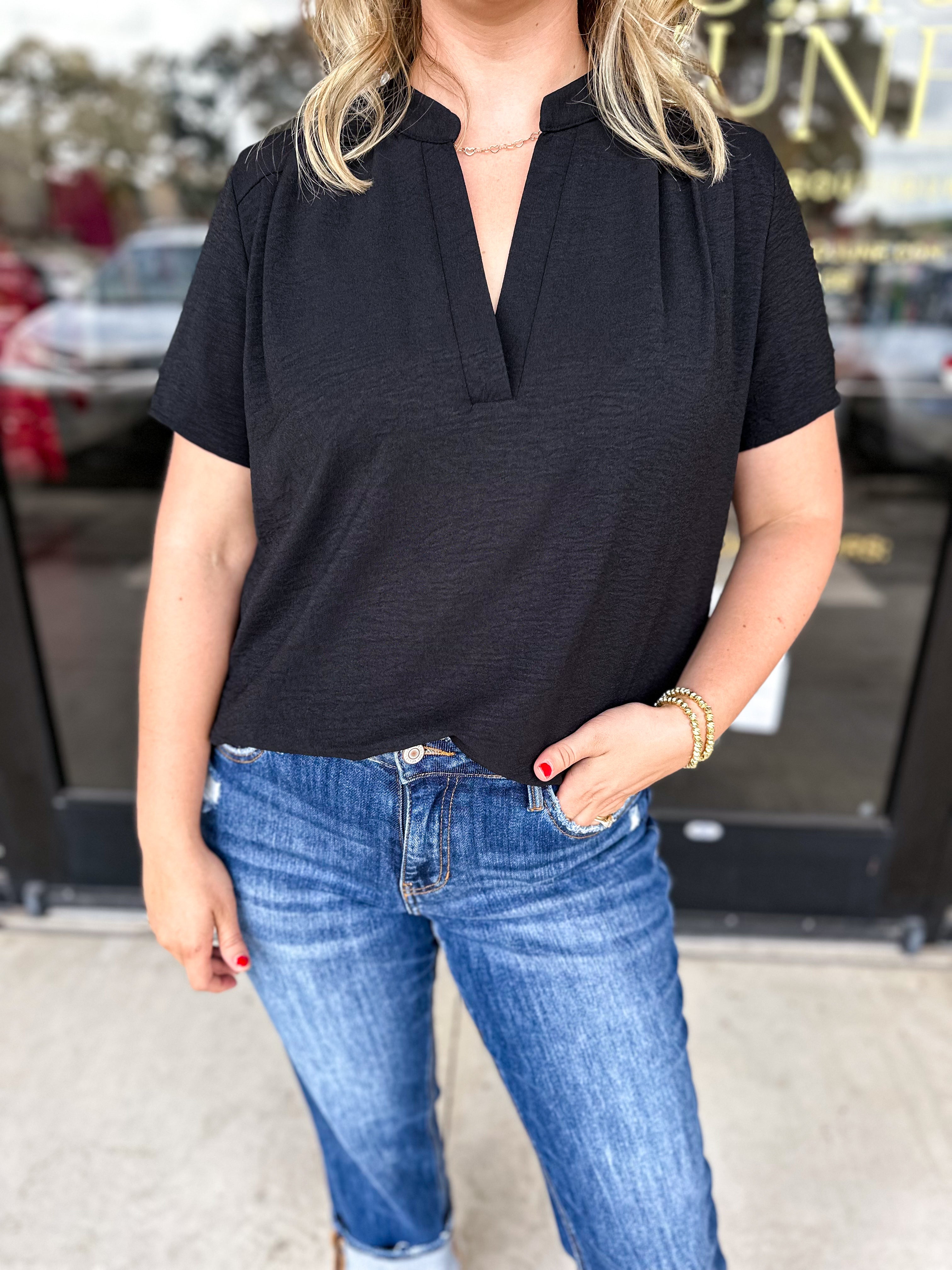 The Classic Cut Blouse - Black-200 Fashion Blouses-ENTRO-July & June Women's Fashion Boutique Located in San Antonio, Texas