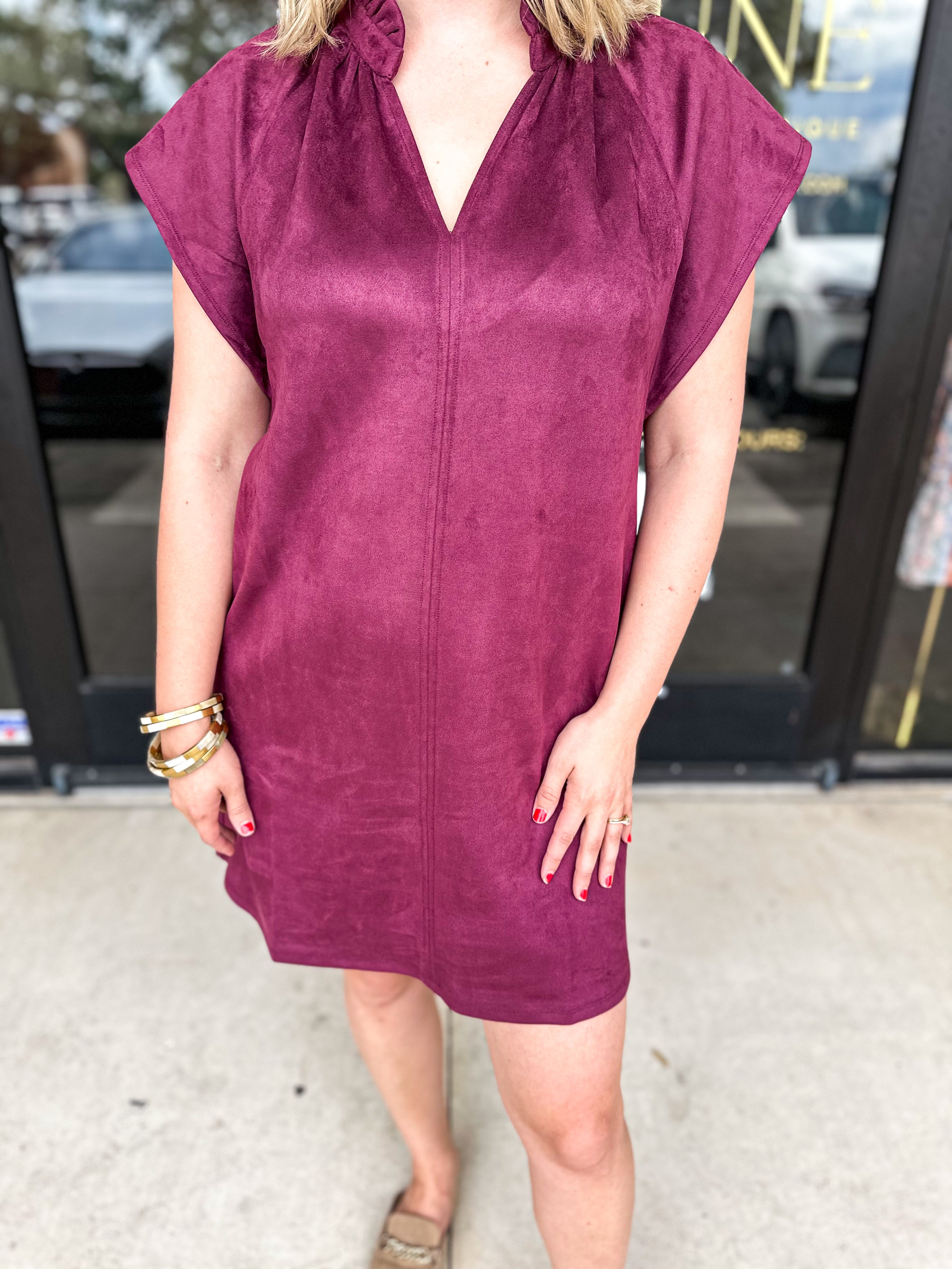 THML - Wine Suede Mini Dress-510 Mini-THML-July & June Women's Fashion Boutique Located in San Antonio, Texas