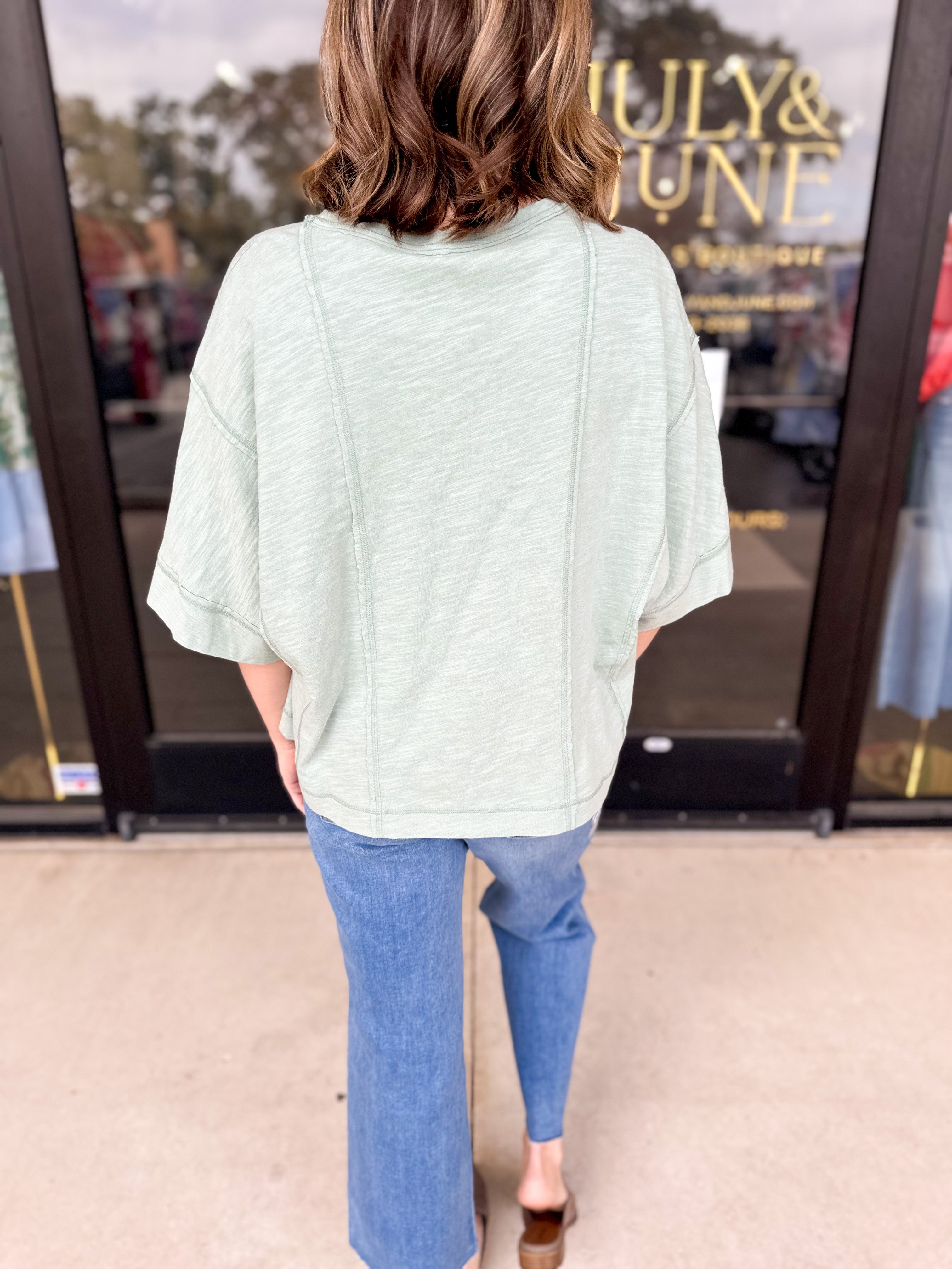 Oversized Casual Tee - Sage-210 Casual Blouses-JODIFL-July & June Women's Fashion Boutique Located in San Antonio, Texas